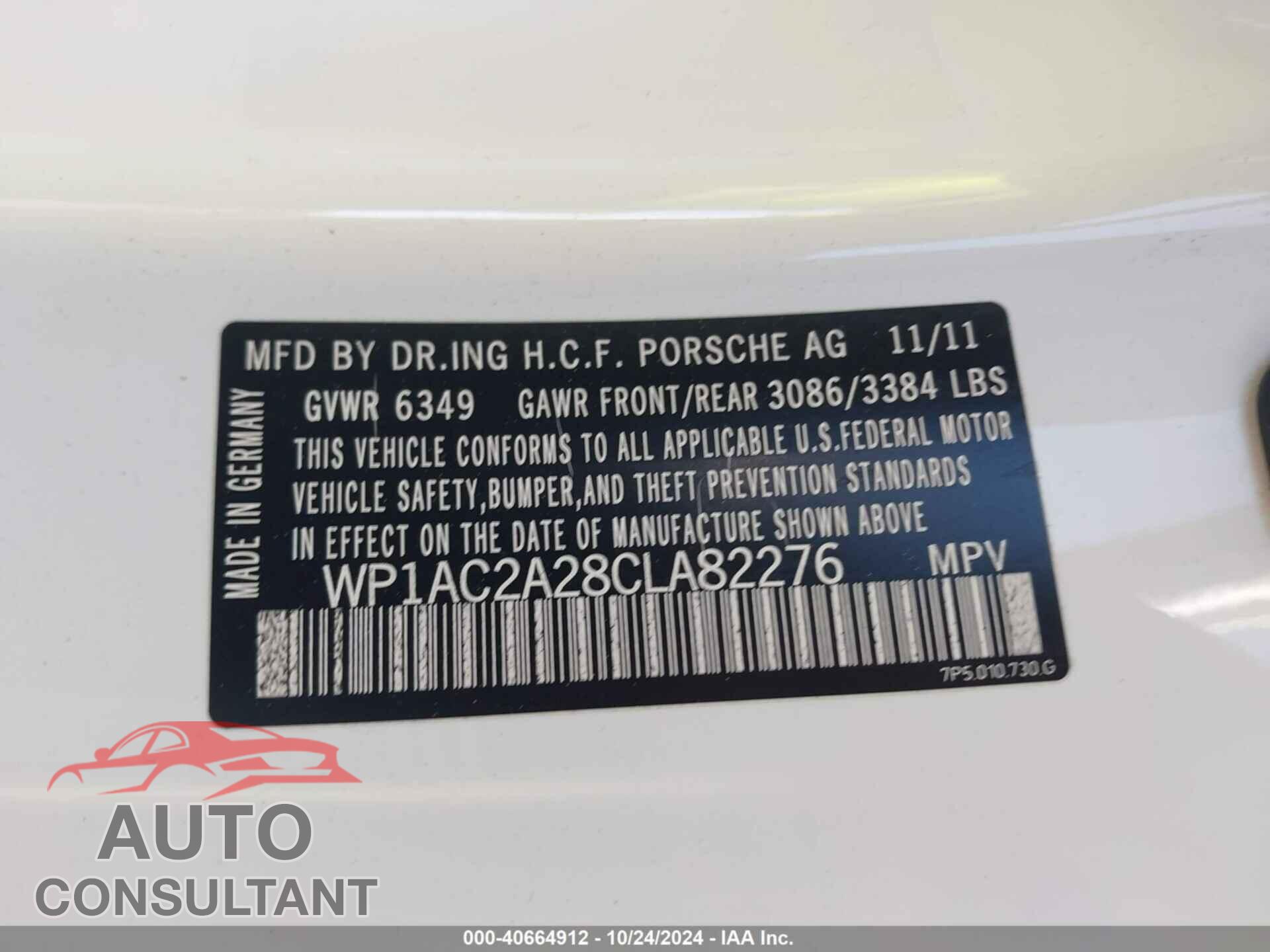 PORSCHE CAYENNE 2012 - WP1AC2A28CLA82276