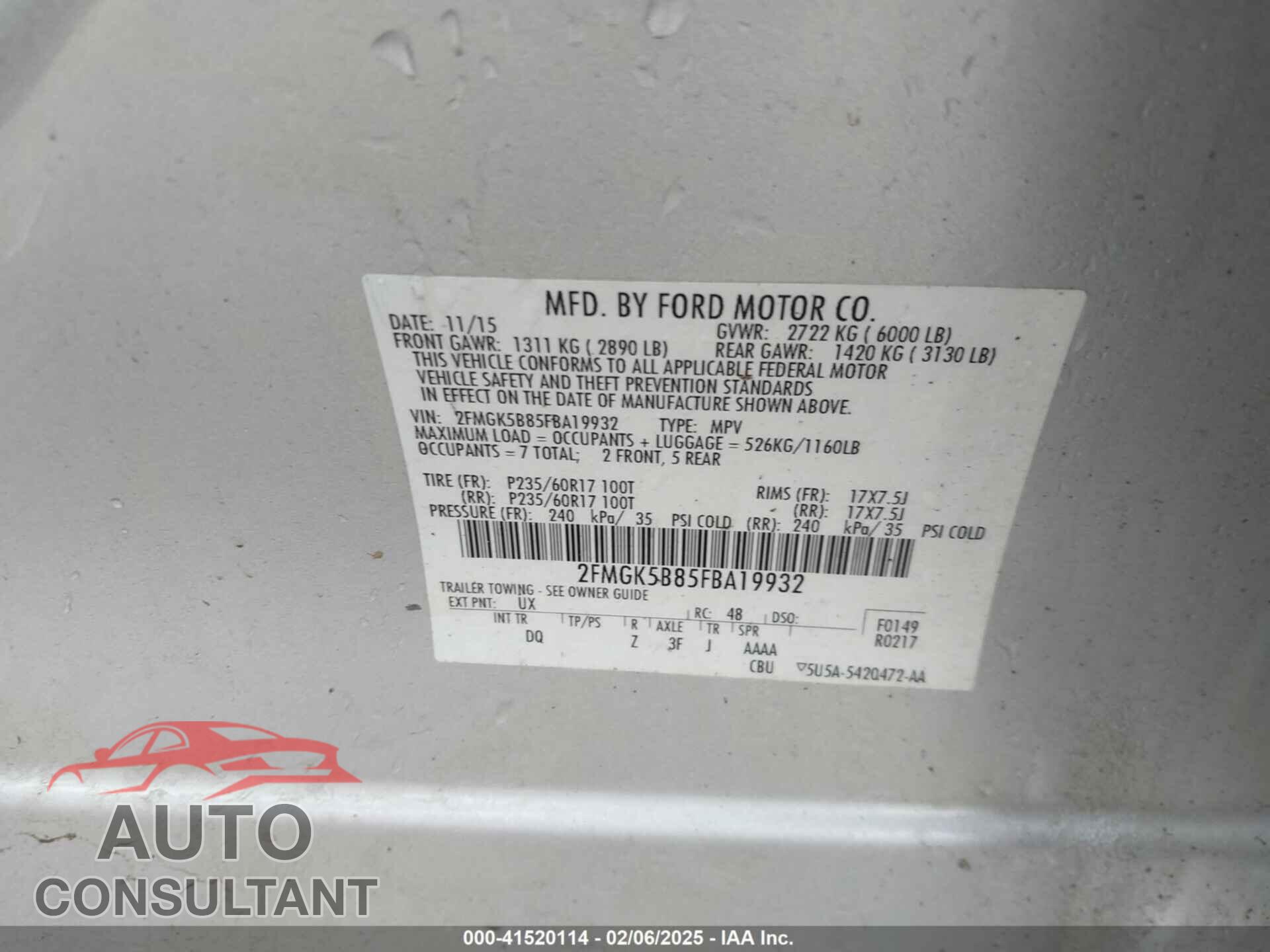 FORD FLEX 2015 - 2FMGK5B85FBA19932
