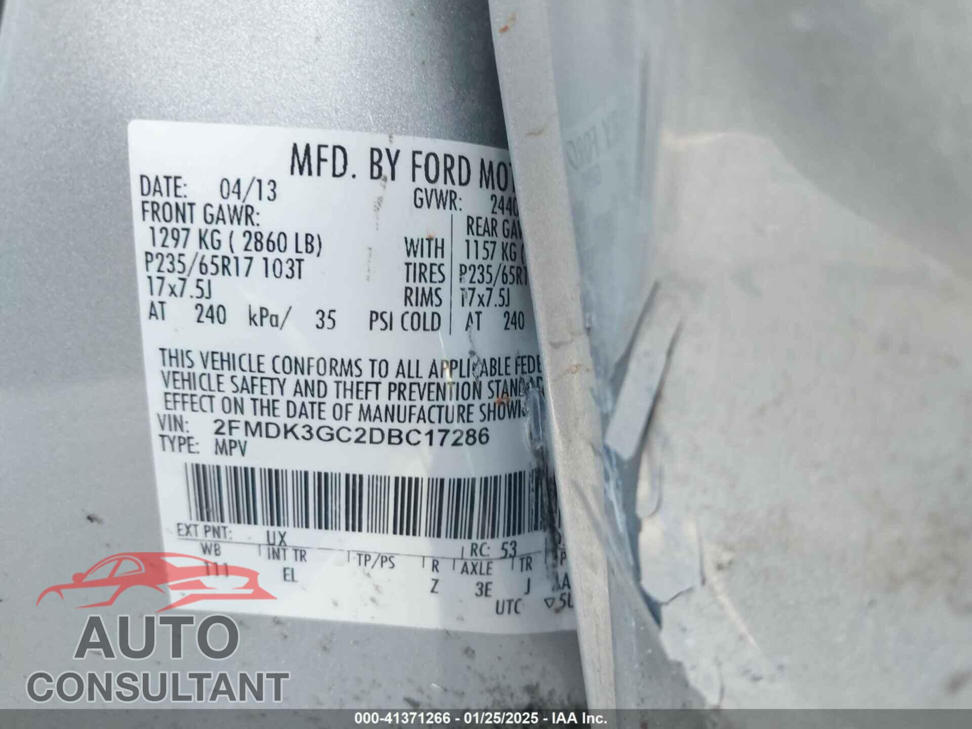 FORD EDGE 2013 - 2FMDK3GC2DBC17286