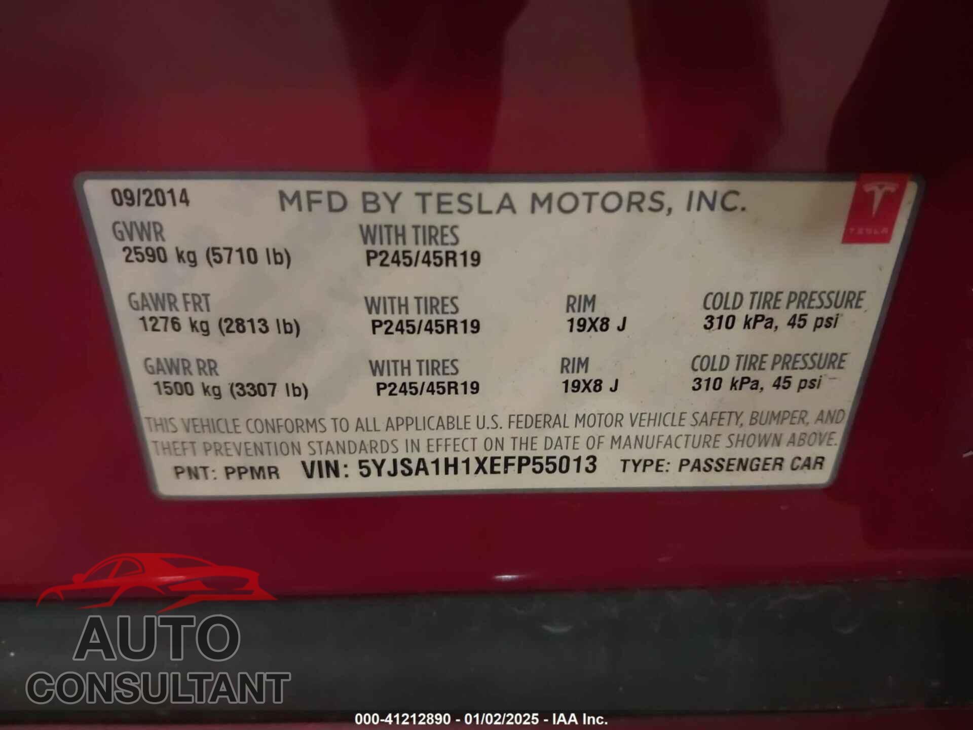 TESLA MODEL S 2014 - 5YJSA1H1XEFP55013