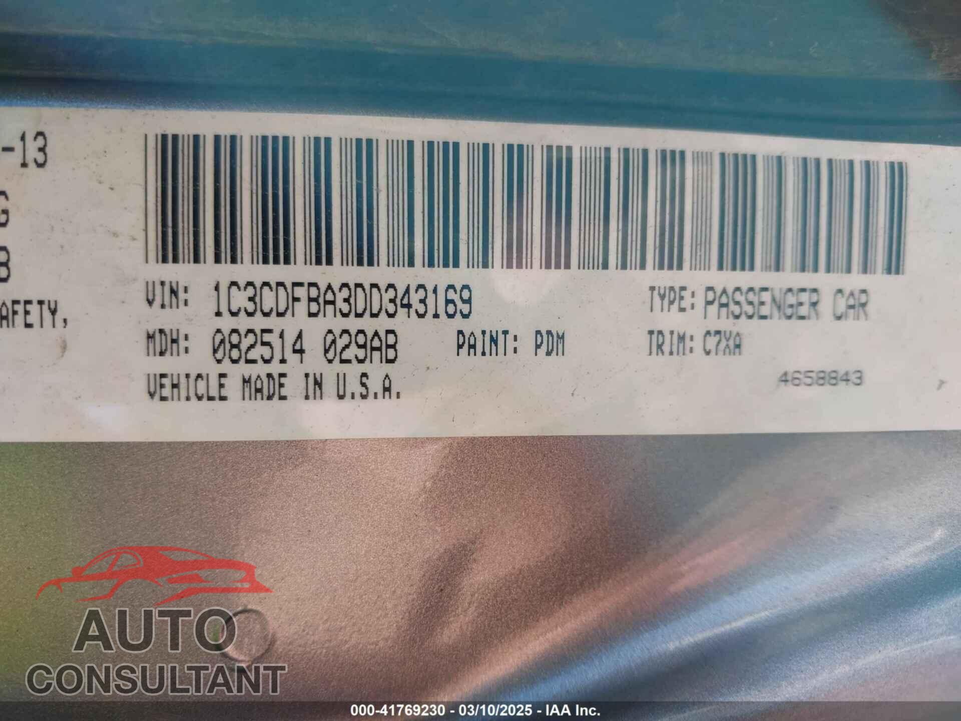 DODGE DART 2013 - 1C3CDFBA3DD343169