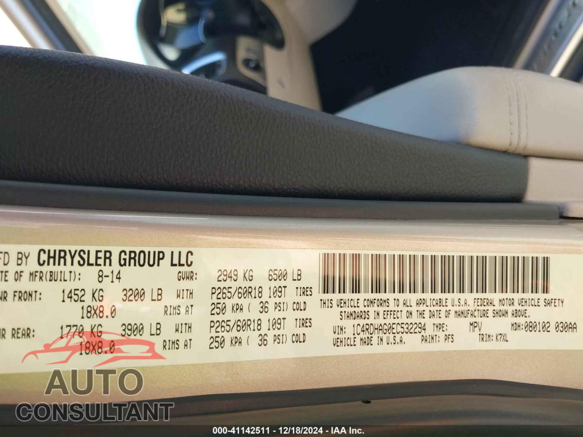 DODGE DURANGO 2014 - 1C4RDHAG0EC532294