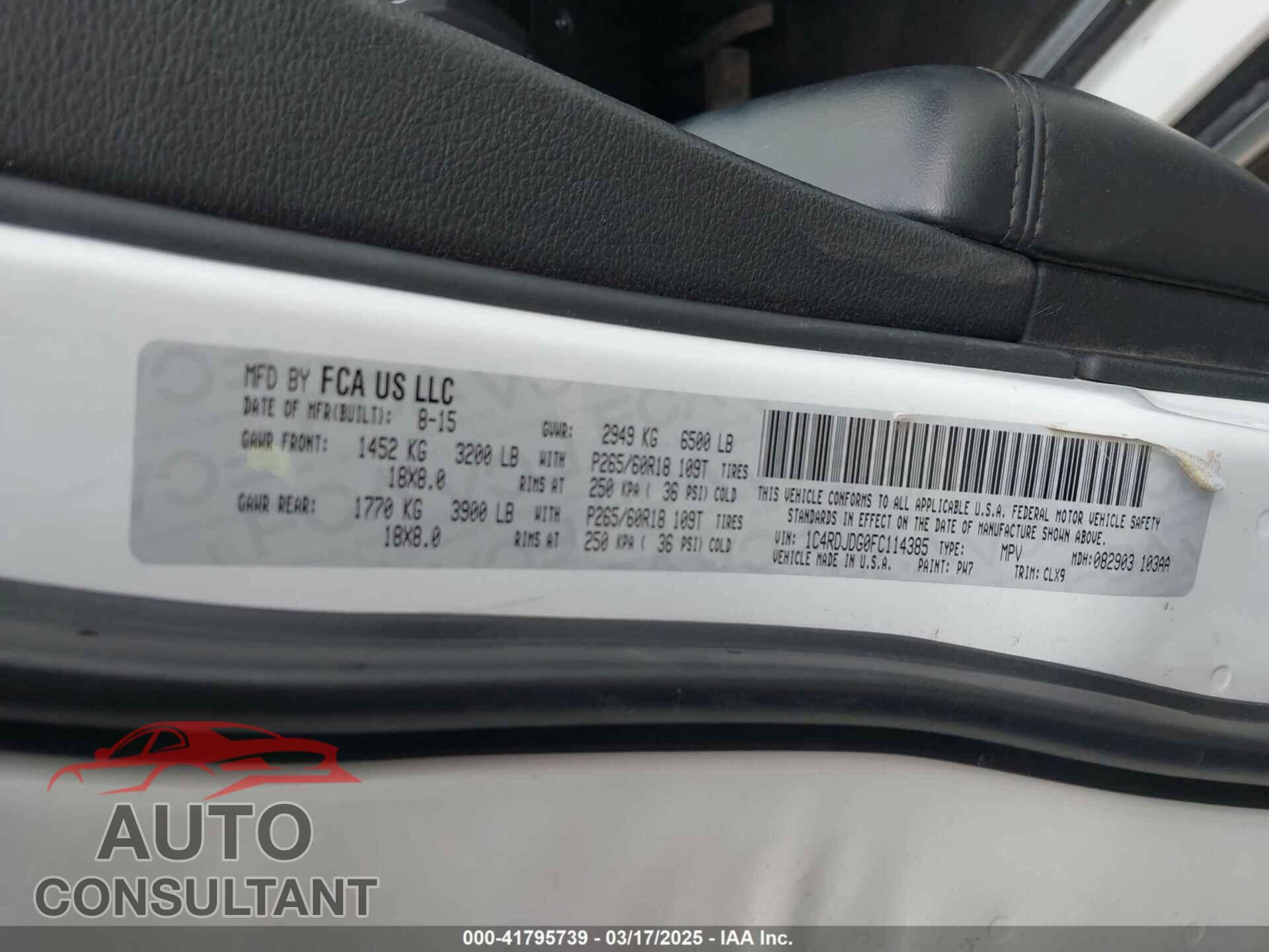 DODGE DURANGO 2015 - 1C4RDJDG0FC114385