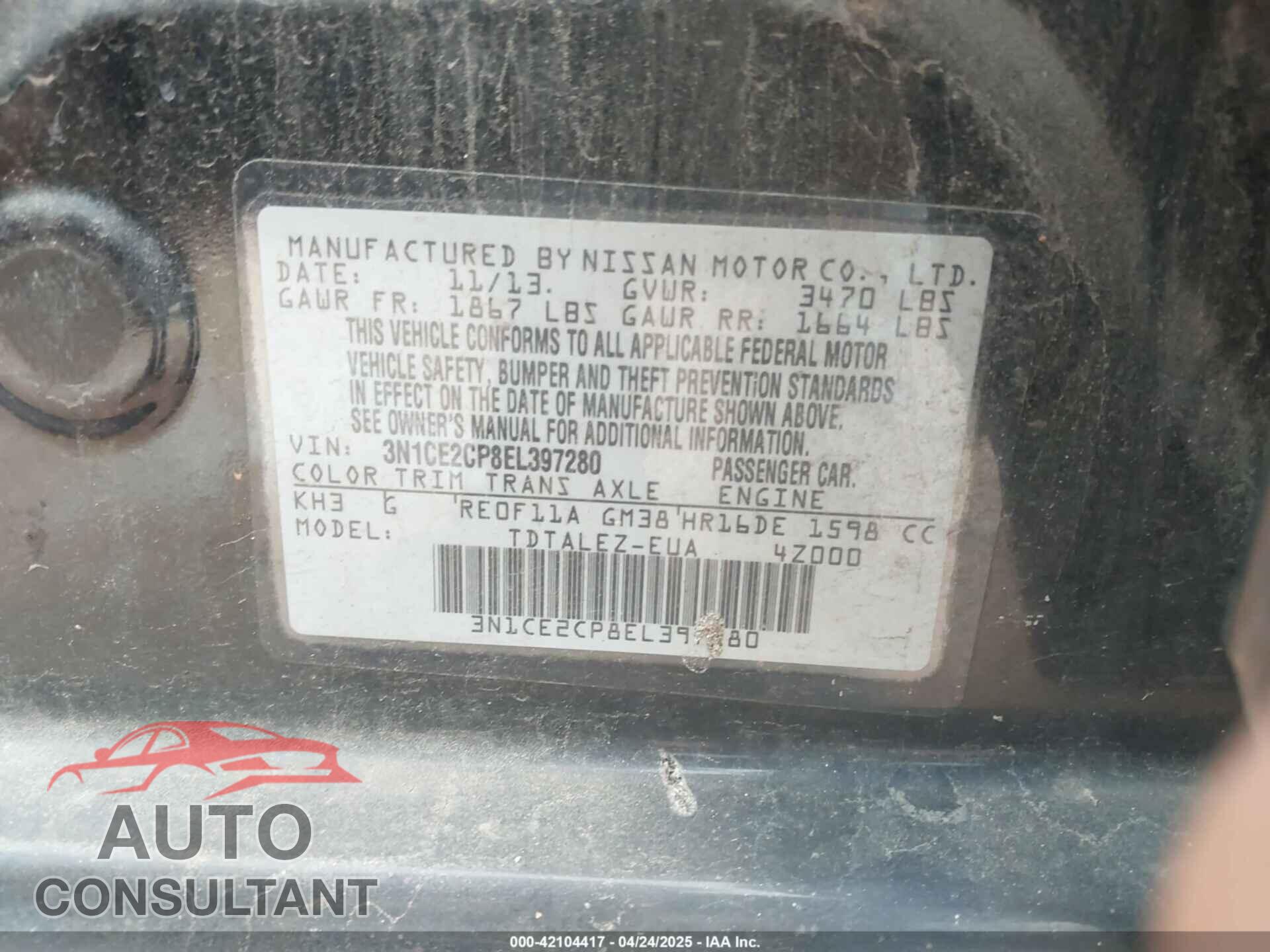 NISSAN VERSA NOTE 2014 - 3N1CE2CP8EL397280