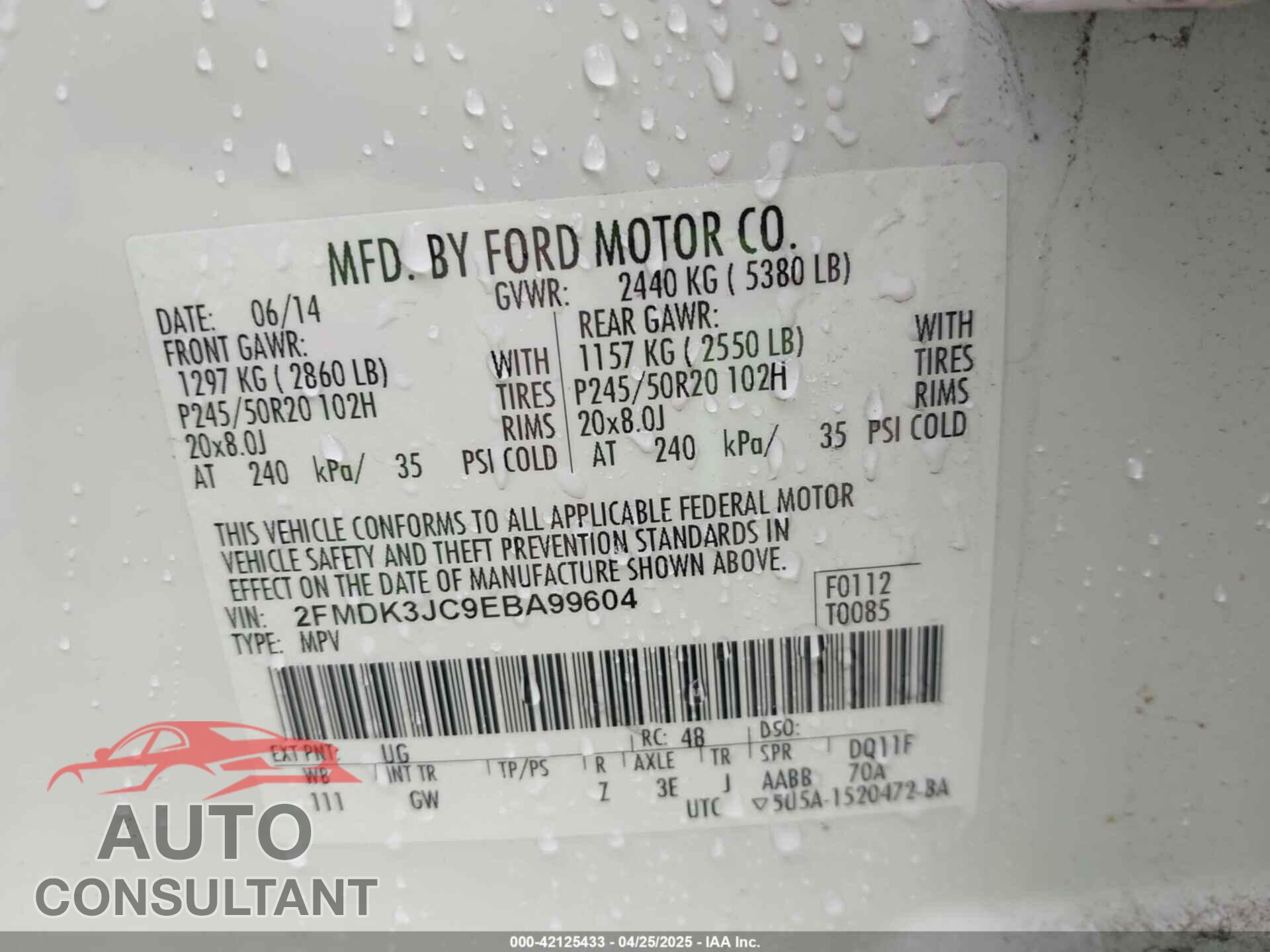 FORD EDGE 2014 - 2FMDK3JC9EBA99604