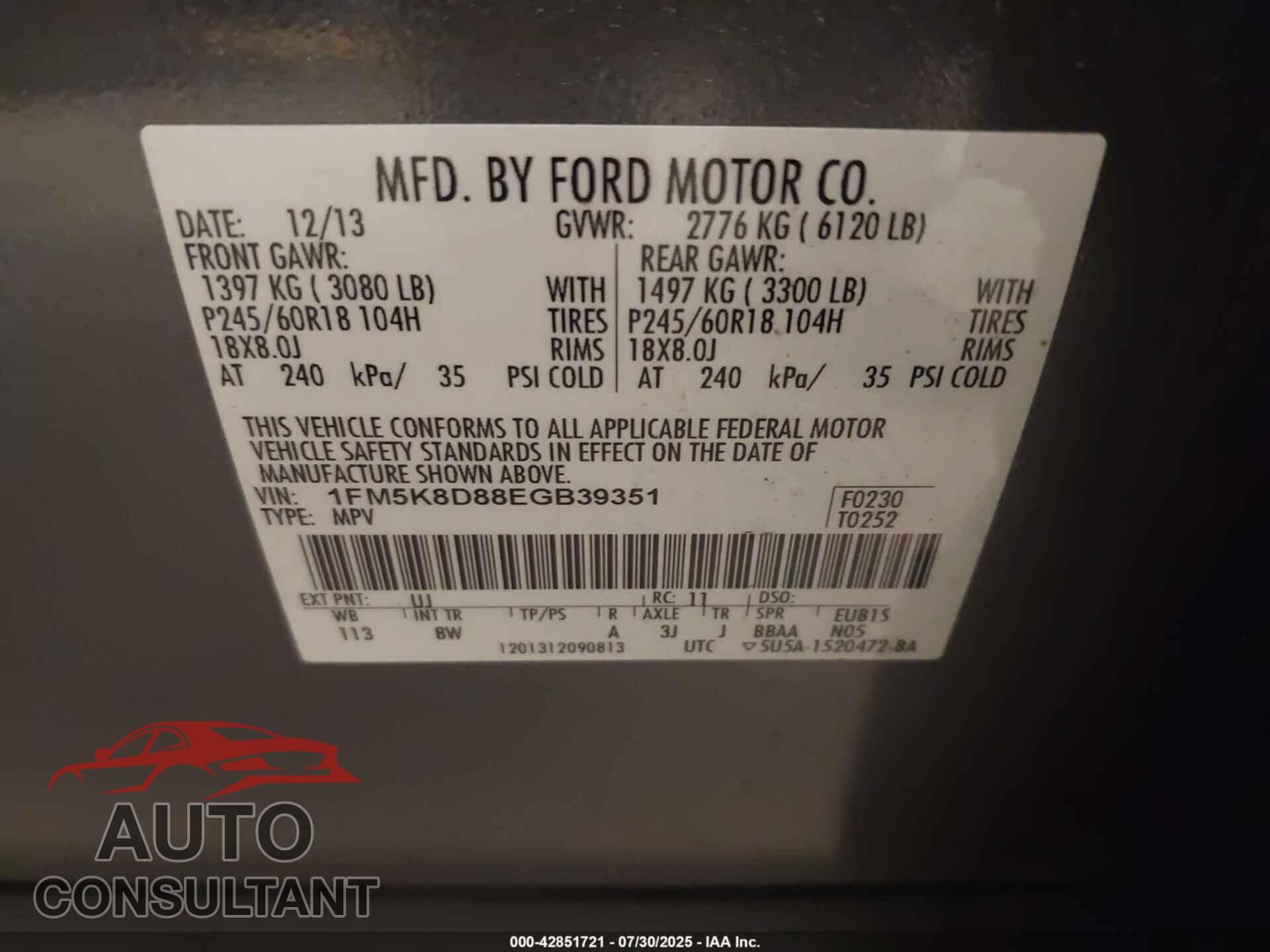 FORD EXPLORER 2014 - 1FM5K8D88EGB39351