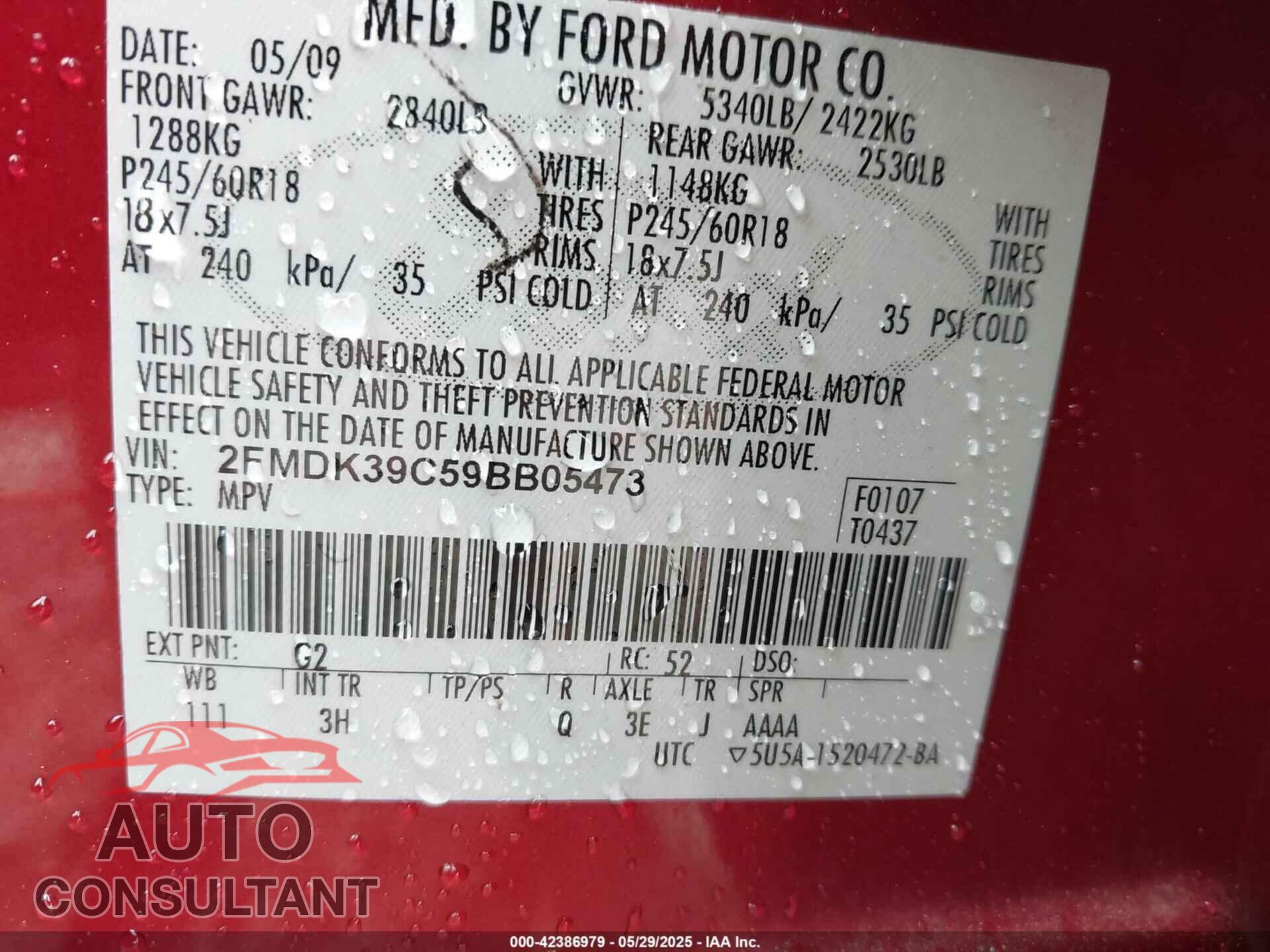 FORD EDGE 2009 - 2FMDK39C59BB05473
