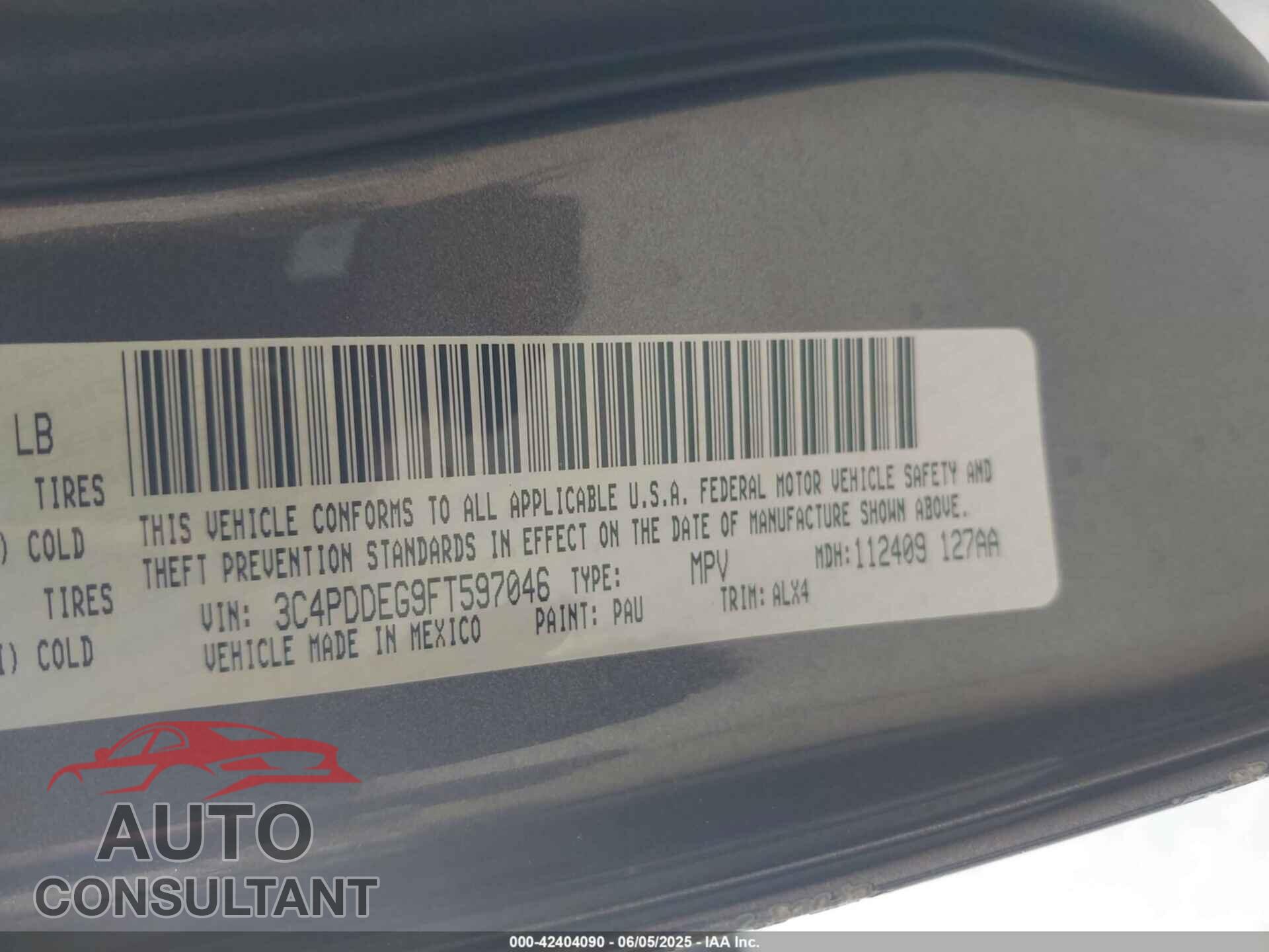 DODGE JOURNEY 2015 - 3C4PDDEG9FT597046