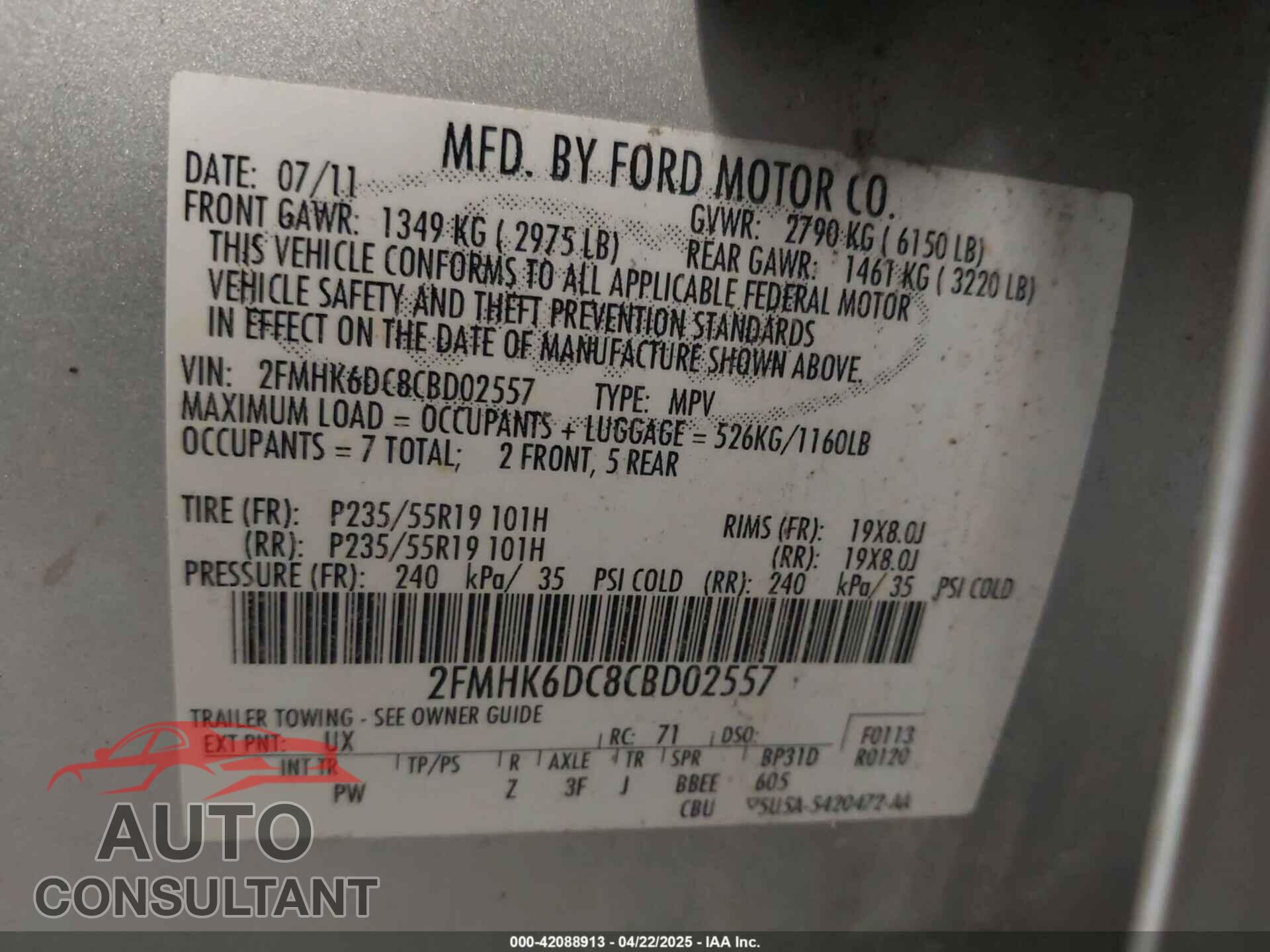 FORD FLEX 2012 - 2FMHK6DC8CBD02557