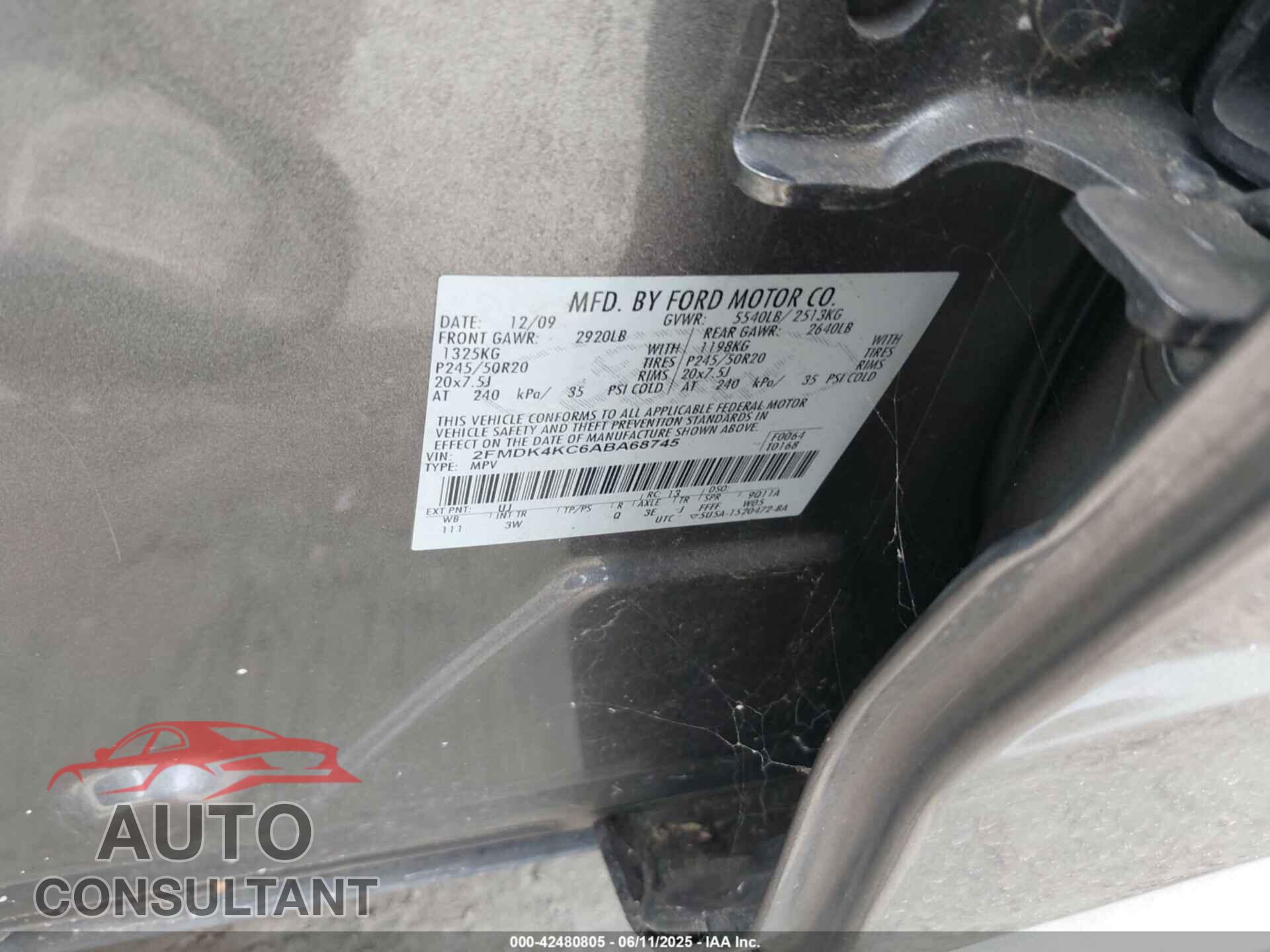 FORD EDGE 2010 - 2FMDK4KC6ABA68745