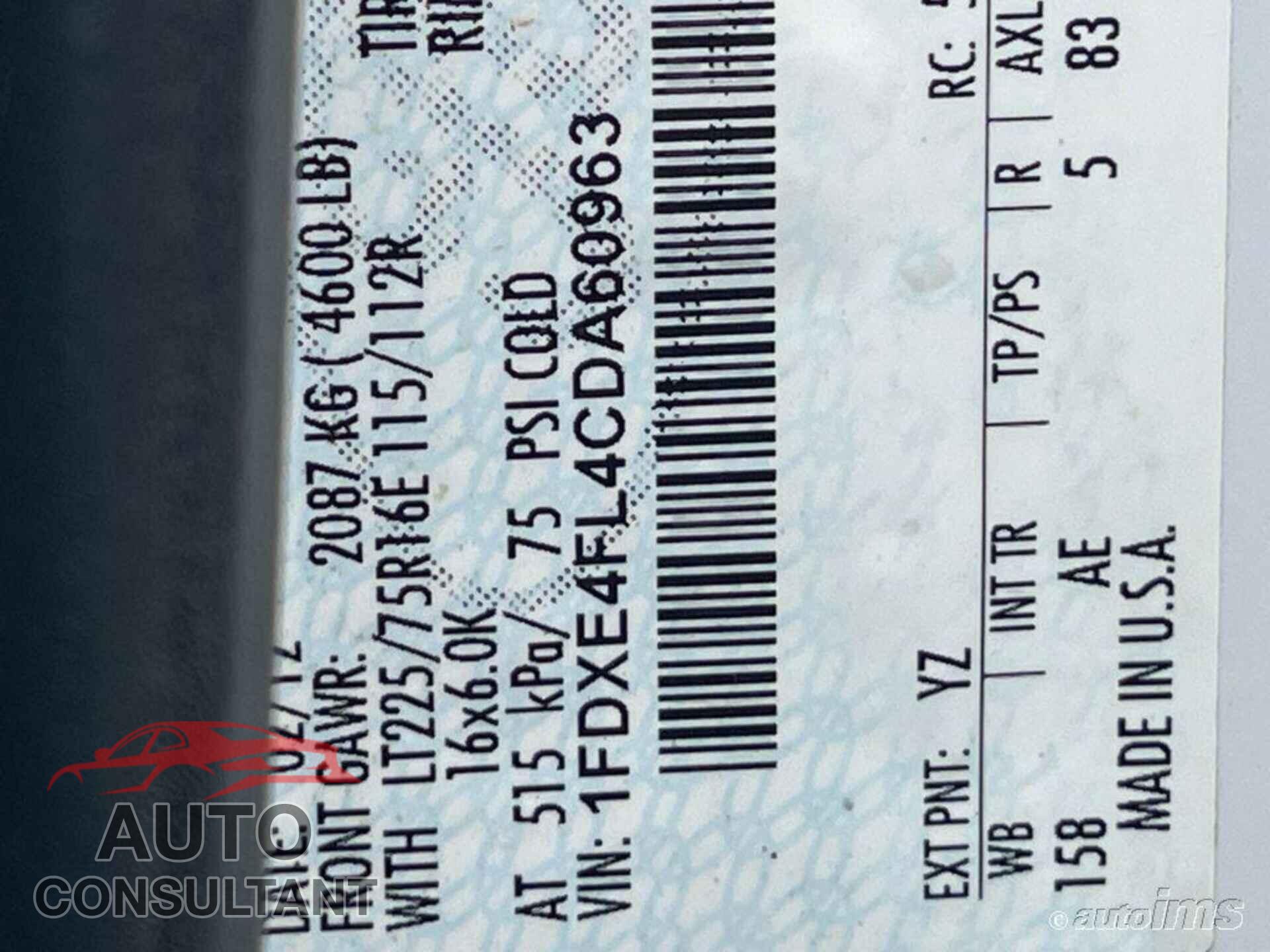 FORD ECONOLINE 2012 - 1FDXE4FL4CDA60963