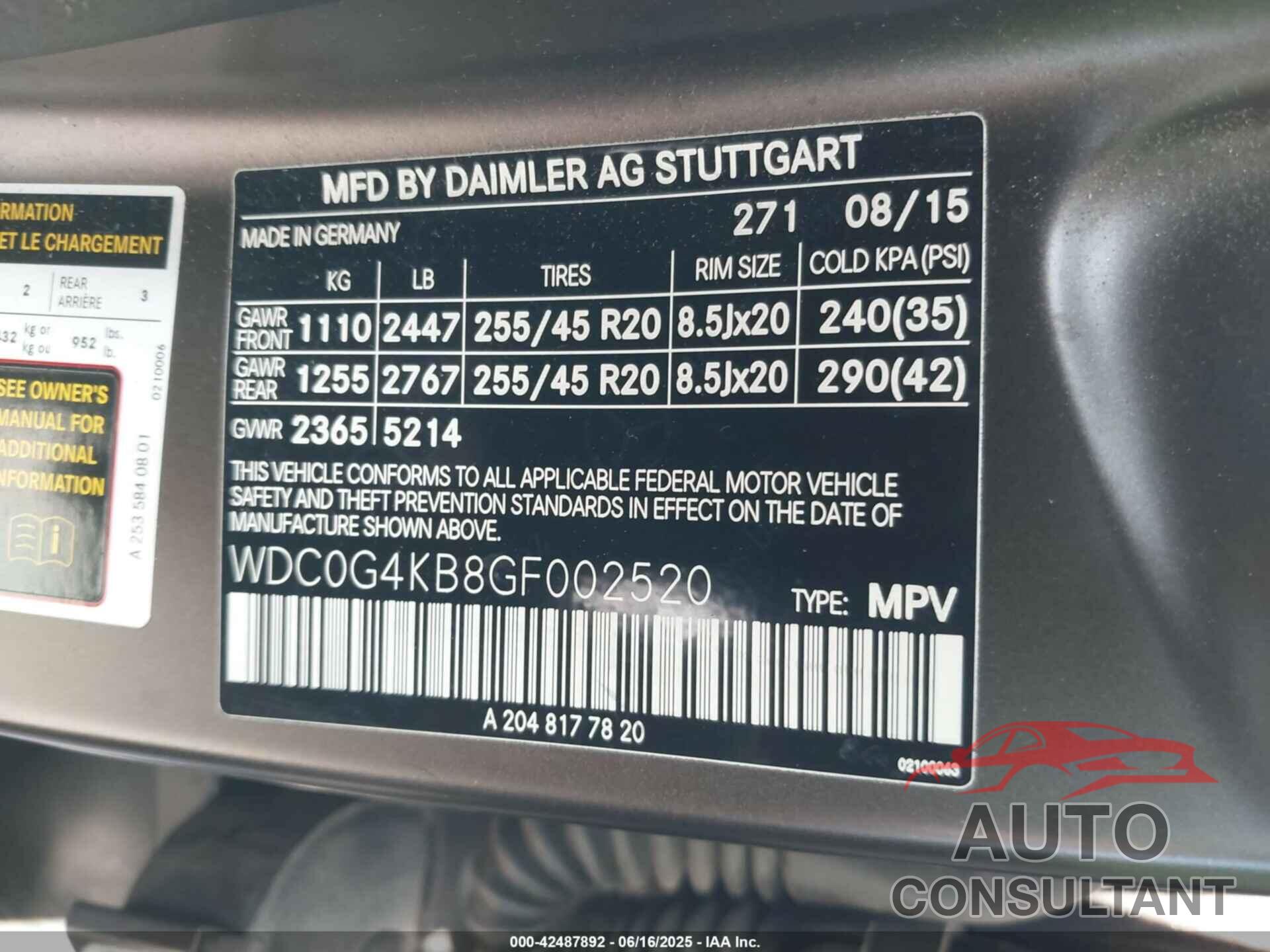 MERCEDES-BENZ GLC 300 2016 - WDC0G4KB8GF002520