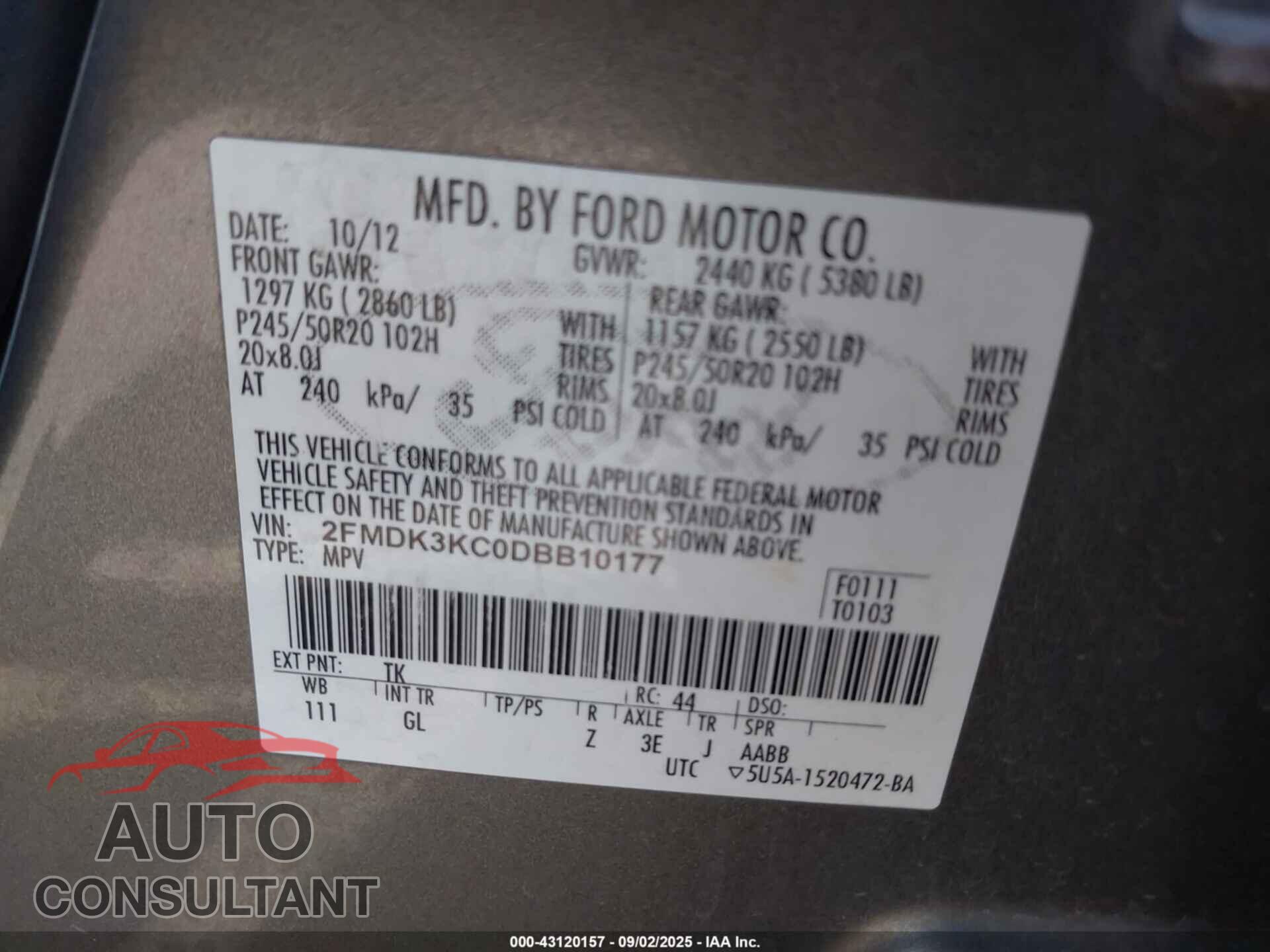 FORD EDGE 2013 - 2FMDK3KC0DBB10177