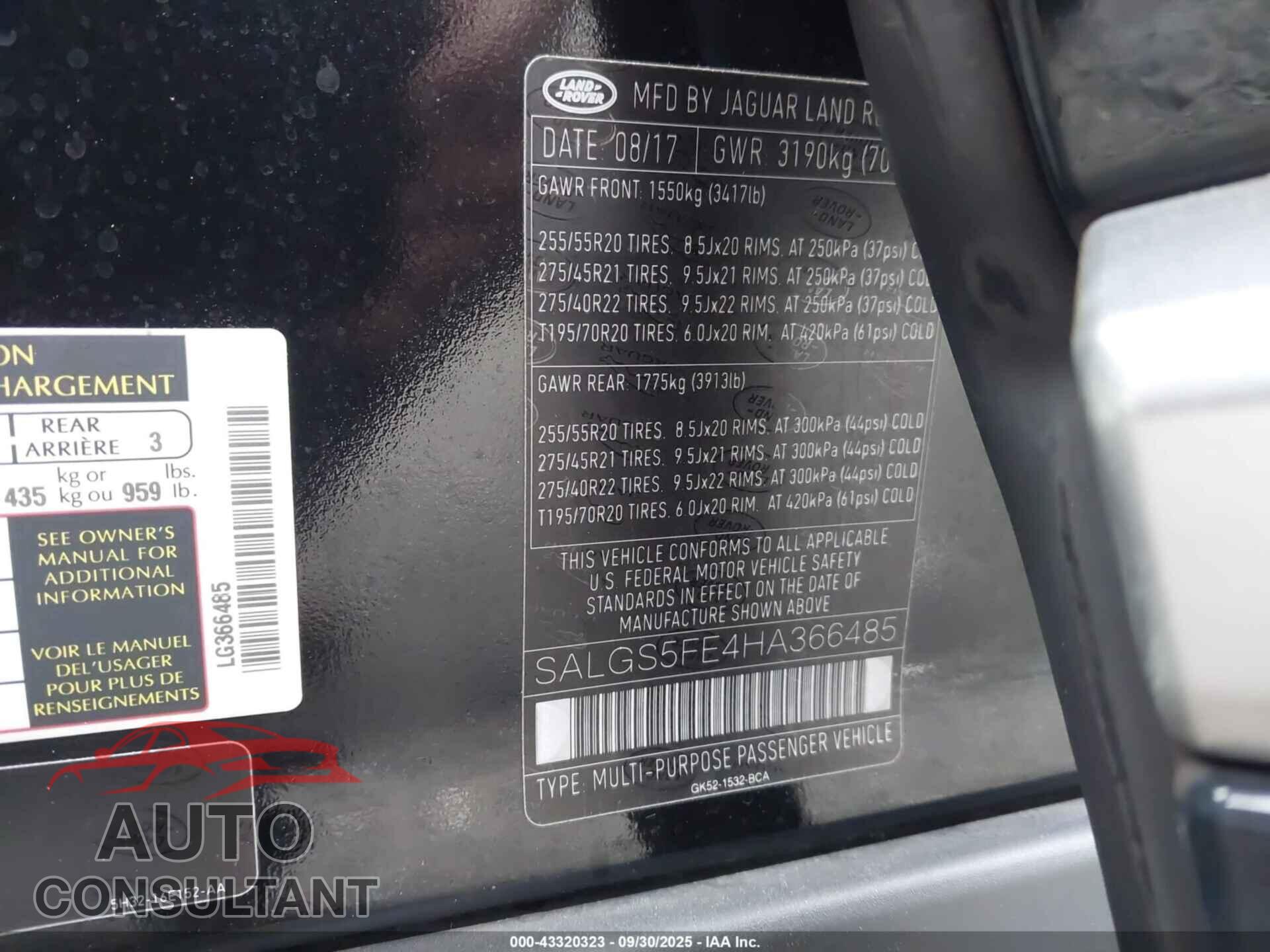 LAND ROVER RANGE ROVER 2017 - SALGS5FE4HA366485