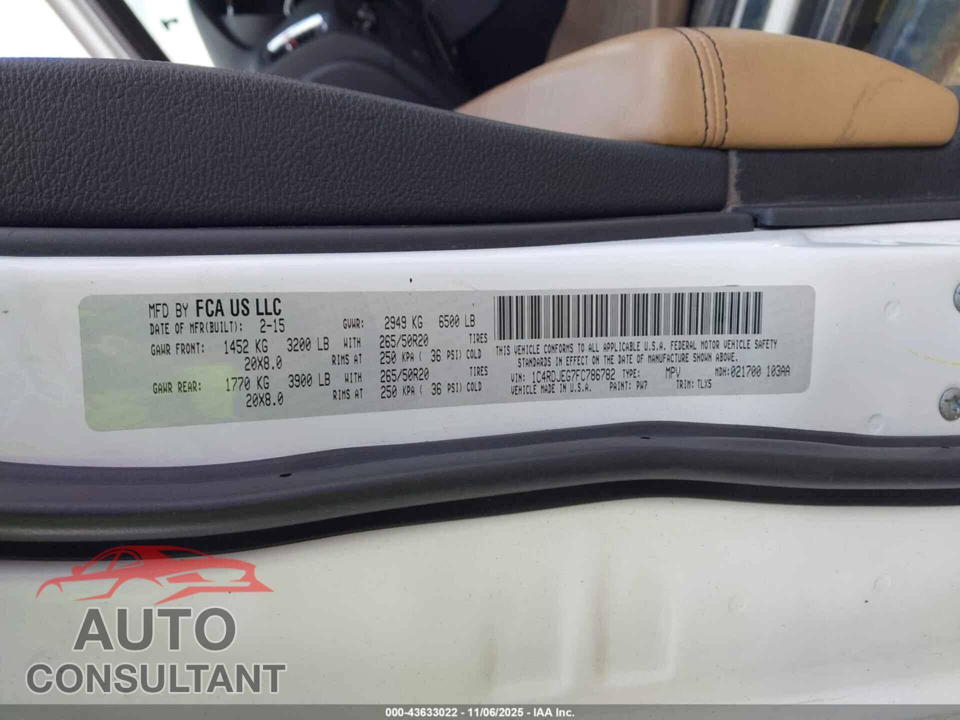 DODGE DURANGO 2015 - 1C4RDJEG7FC786782