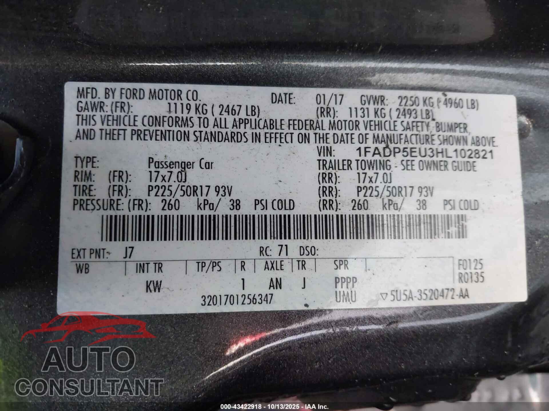FORD C-MAX ENERGI 2017 - 1FADP5EU3HL102821