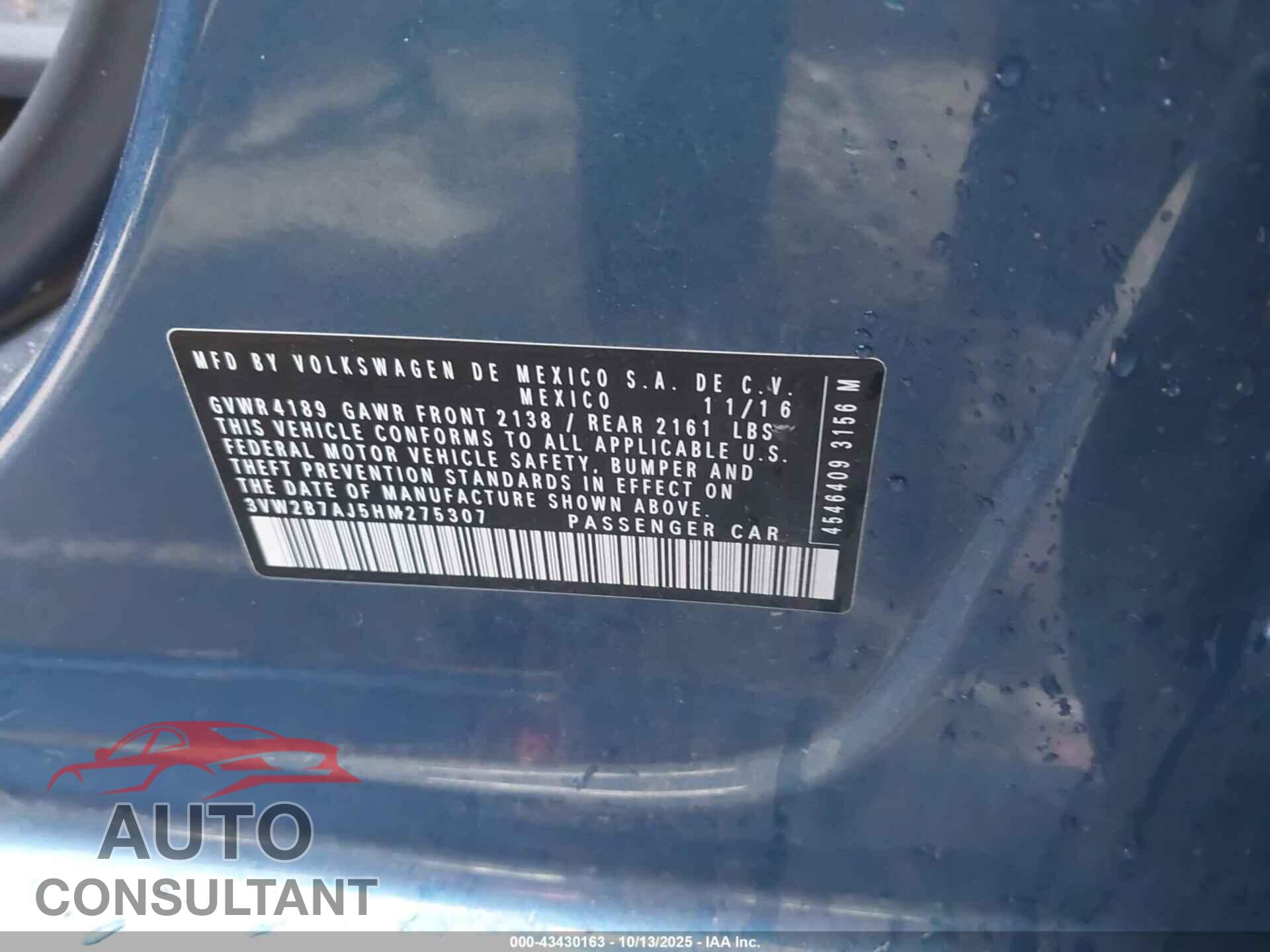 VOLKSWAGEN JETTA 2017 - 3VW2B7AJ5HM275307