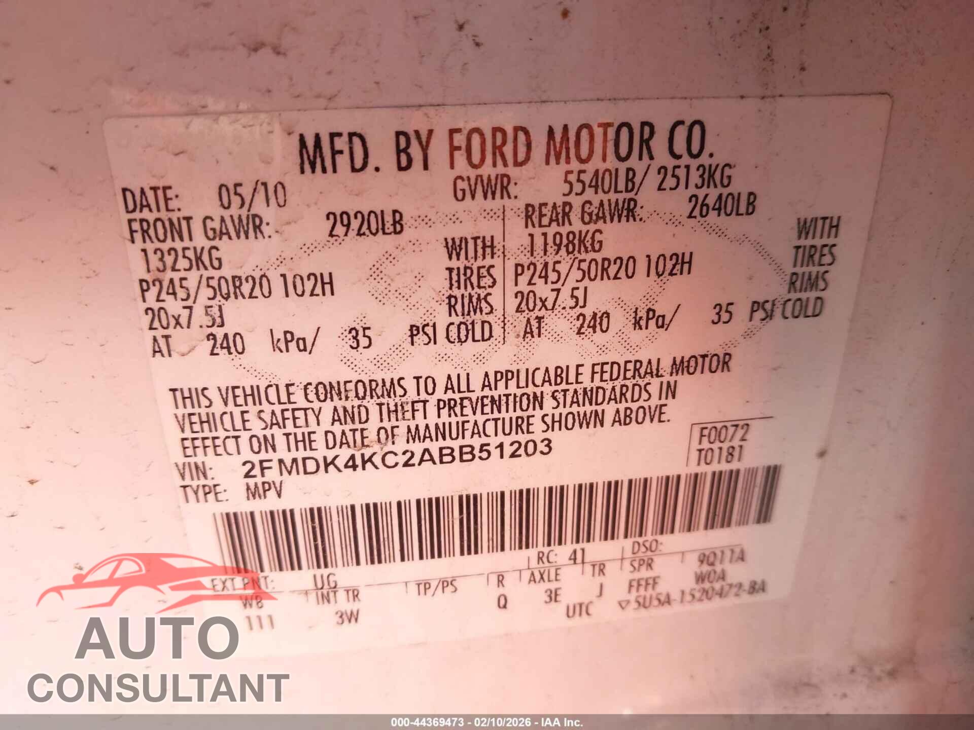 FORD EDGE 2010 - 2FMDK4KC2ABB51203