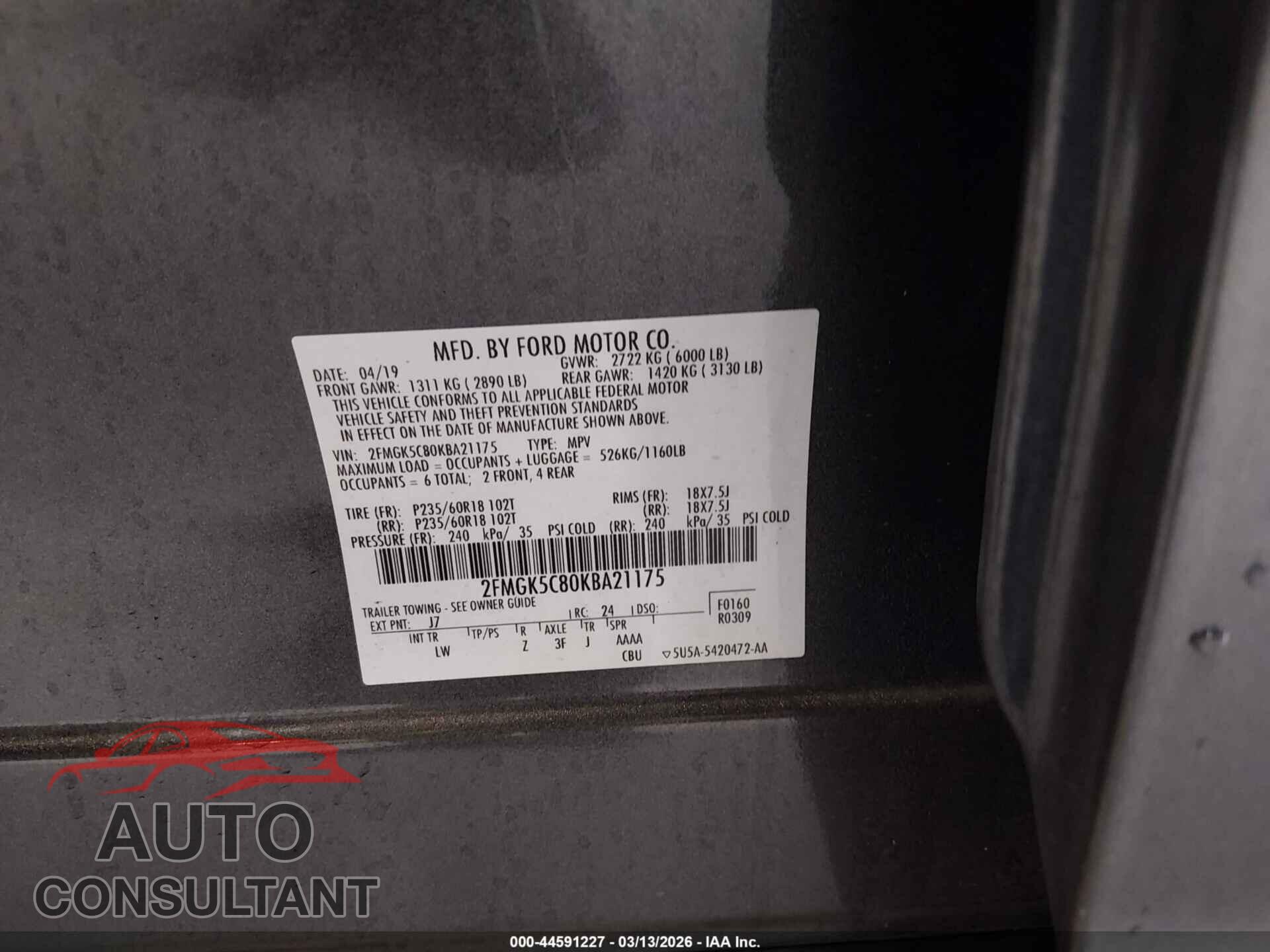 FORD FLEX 2019 - 2FMGK5C80KBA21175