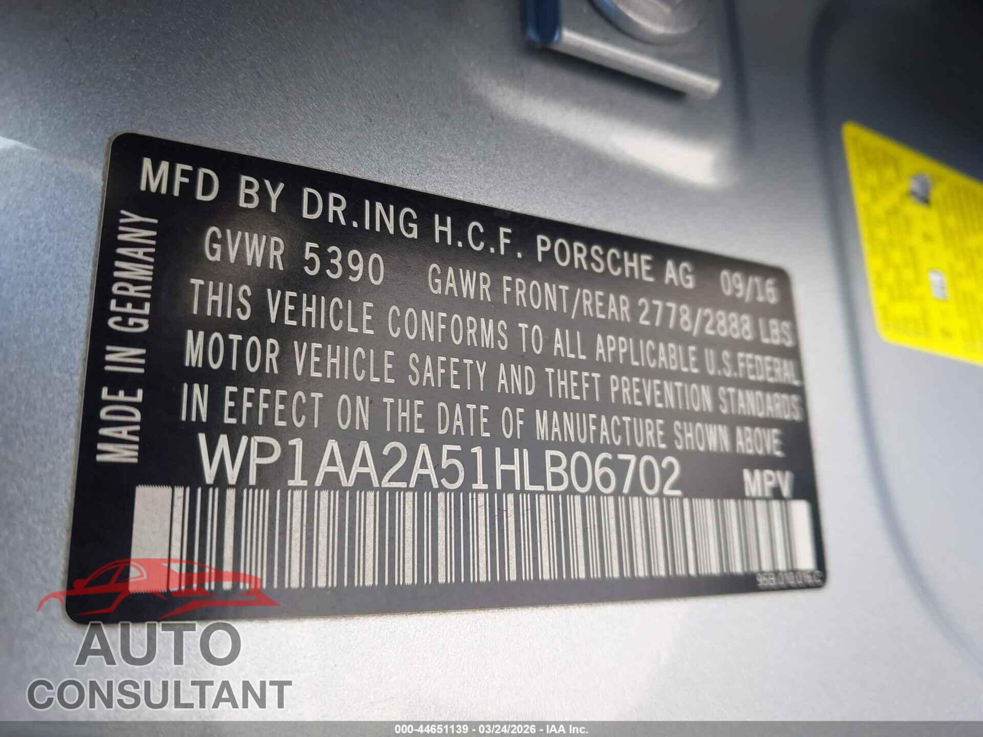 PORSCHE MACAN 2017 - WP1AA2A51HLB06702