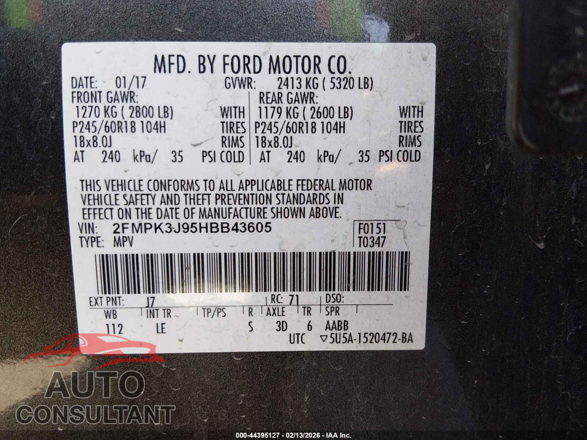 FORD EDGE 2017 - 2FMPK3J95HBB43605