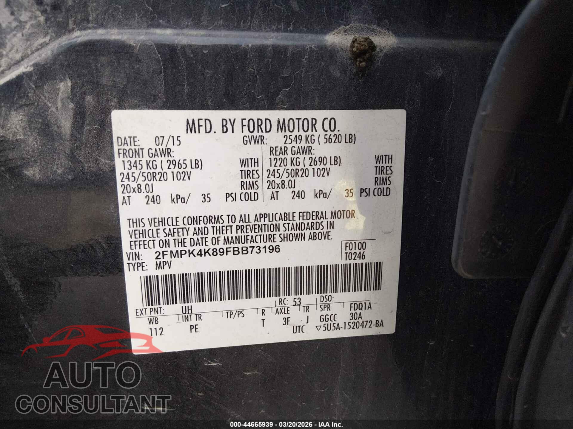 FORD EDGE 2015 - 2FMPK4K89FBB73196