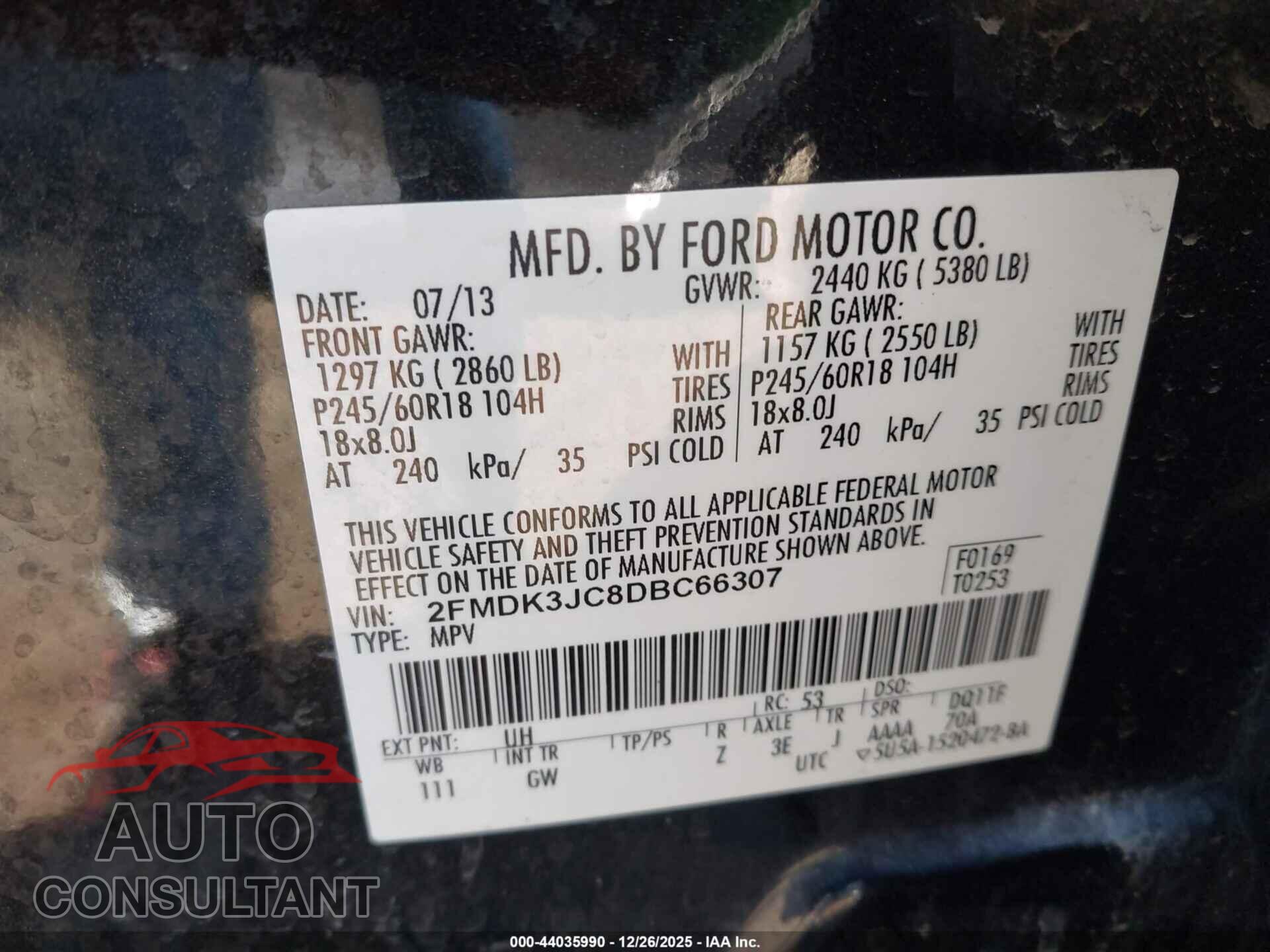 FORD EDGE 2013 - 2FMDK3JC8DBC66307