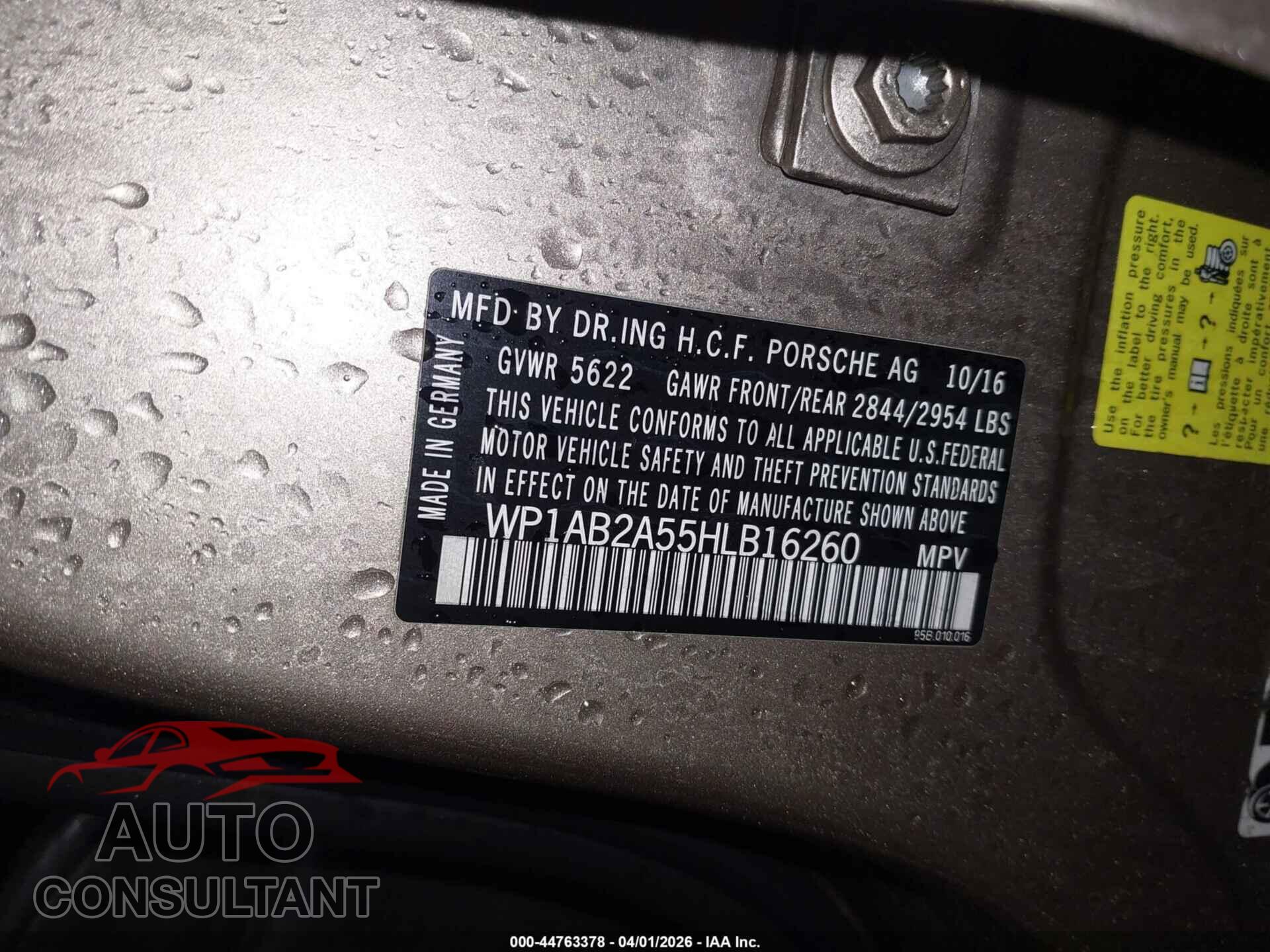 PORSCHE MACAN 2017 - WP1AB2A55HLB16260