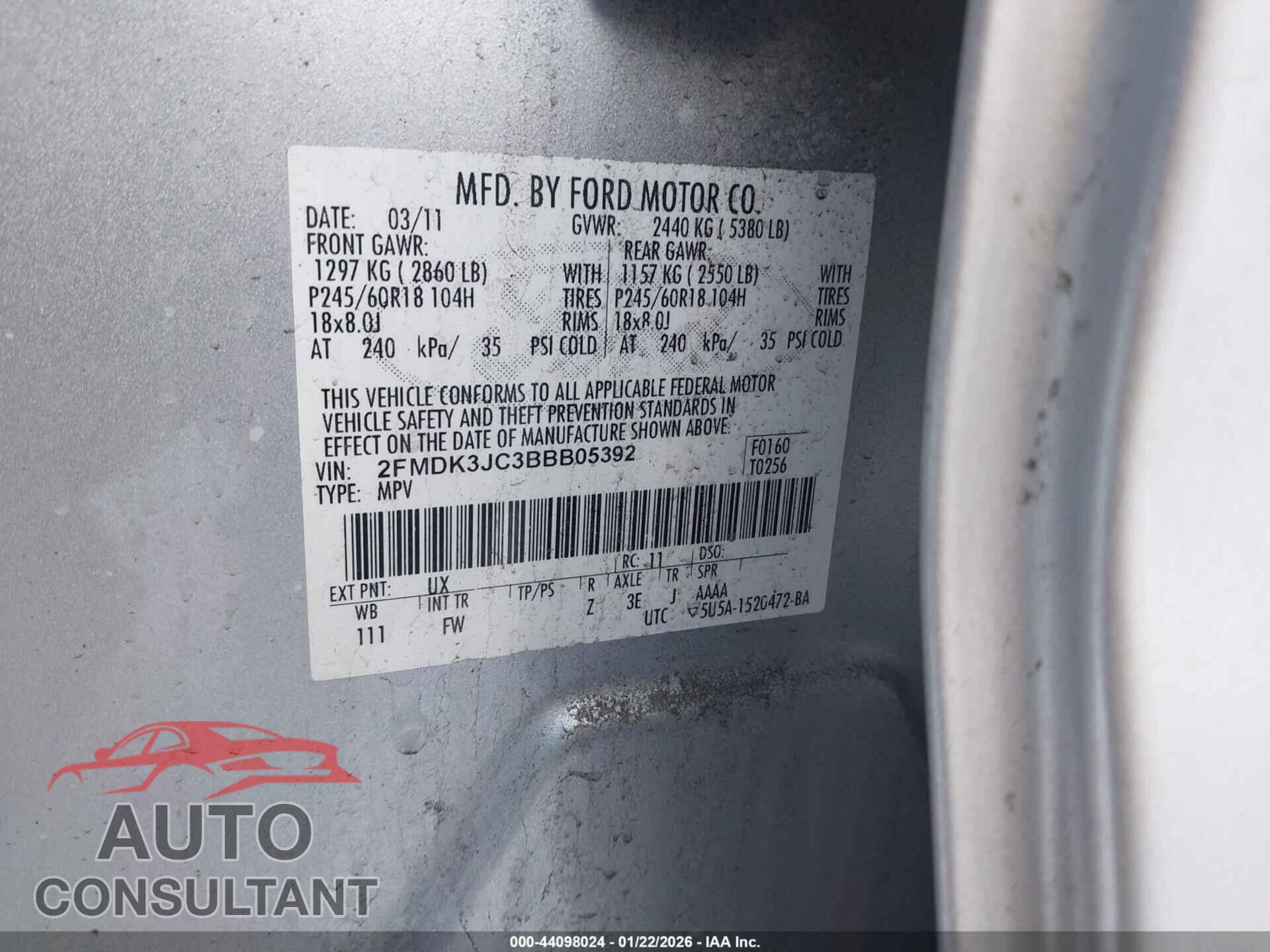 FORD EDGE 2011 - 2FMDK3JC3BBB05392
