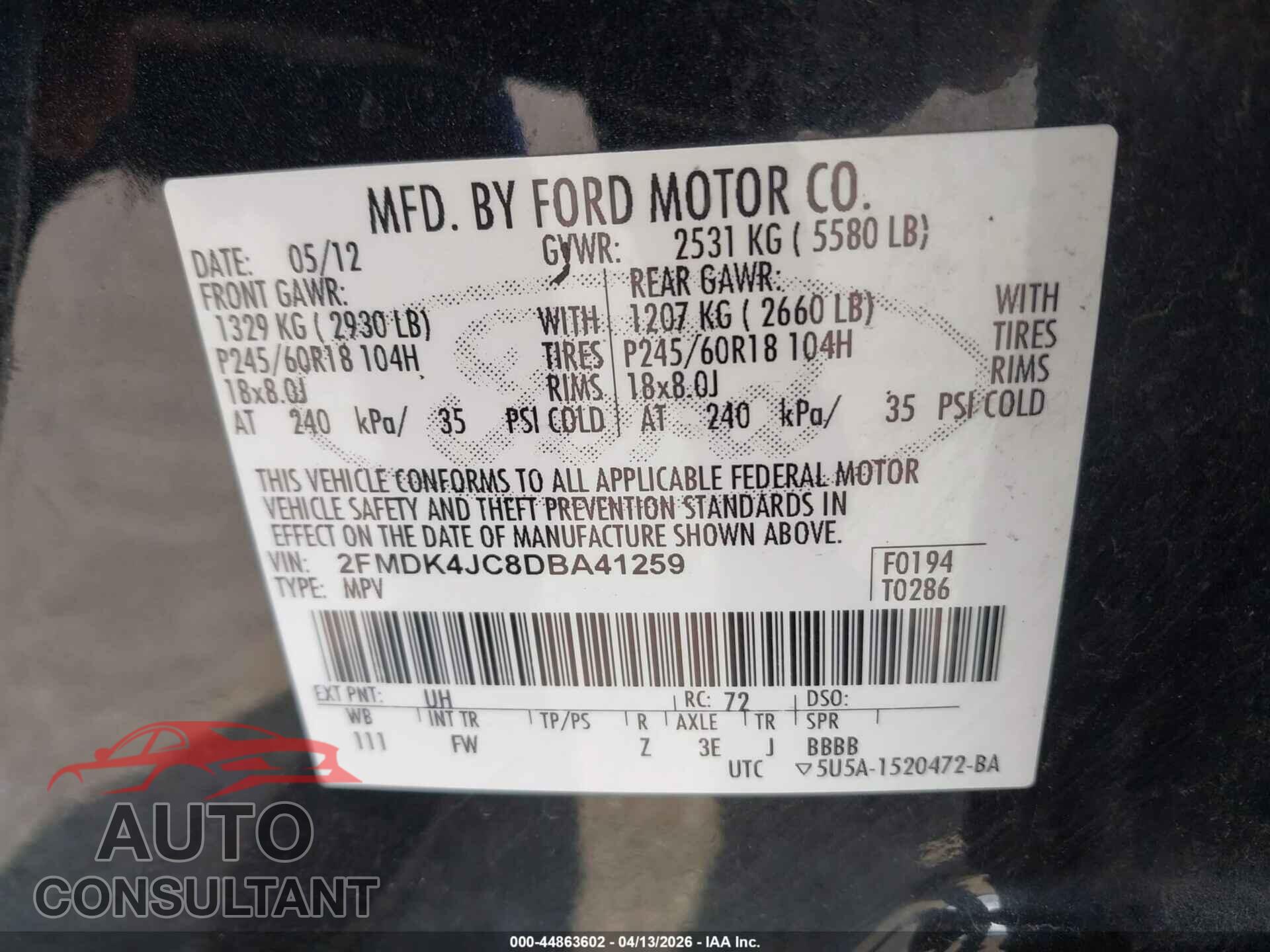 FORD EDGE 2013 - 2FMDK4JC8DBA41259