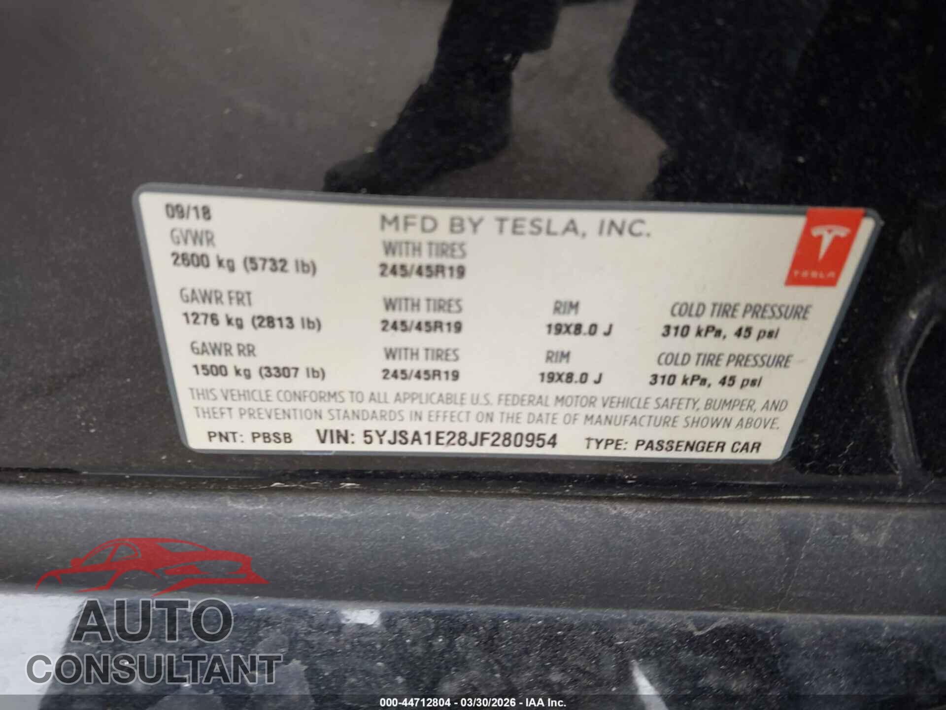 TESLA MODEL S 2018 - 5YJSA1E28JF280954