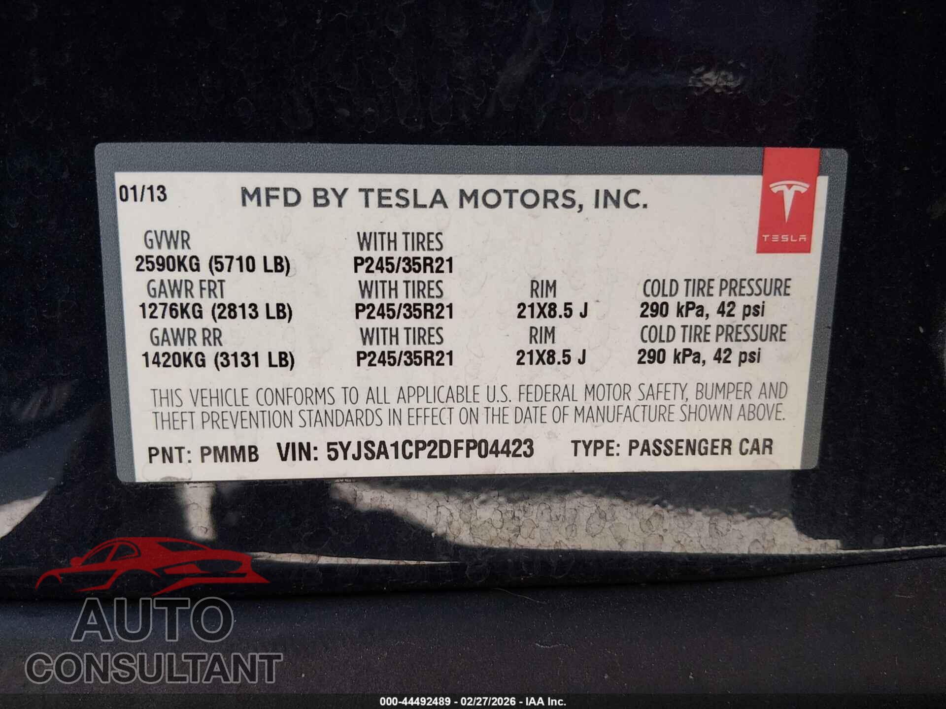 TESLA MODEL S 2013 - 5YJSA1CP2DFP04423
