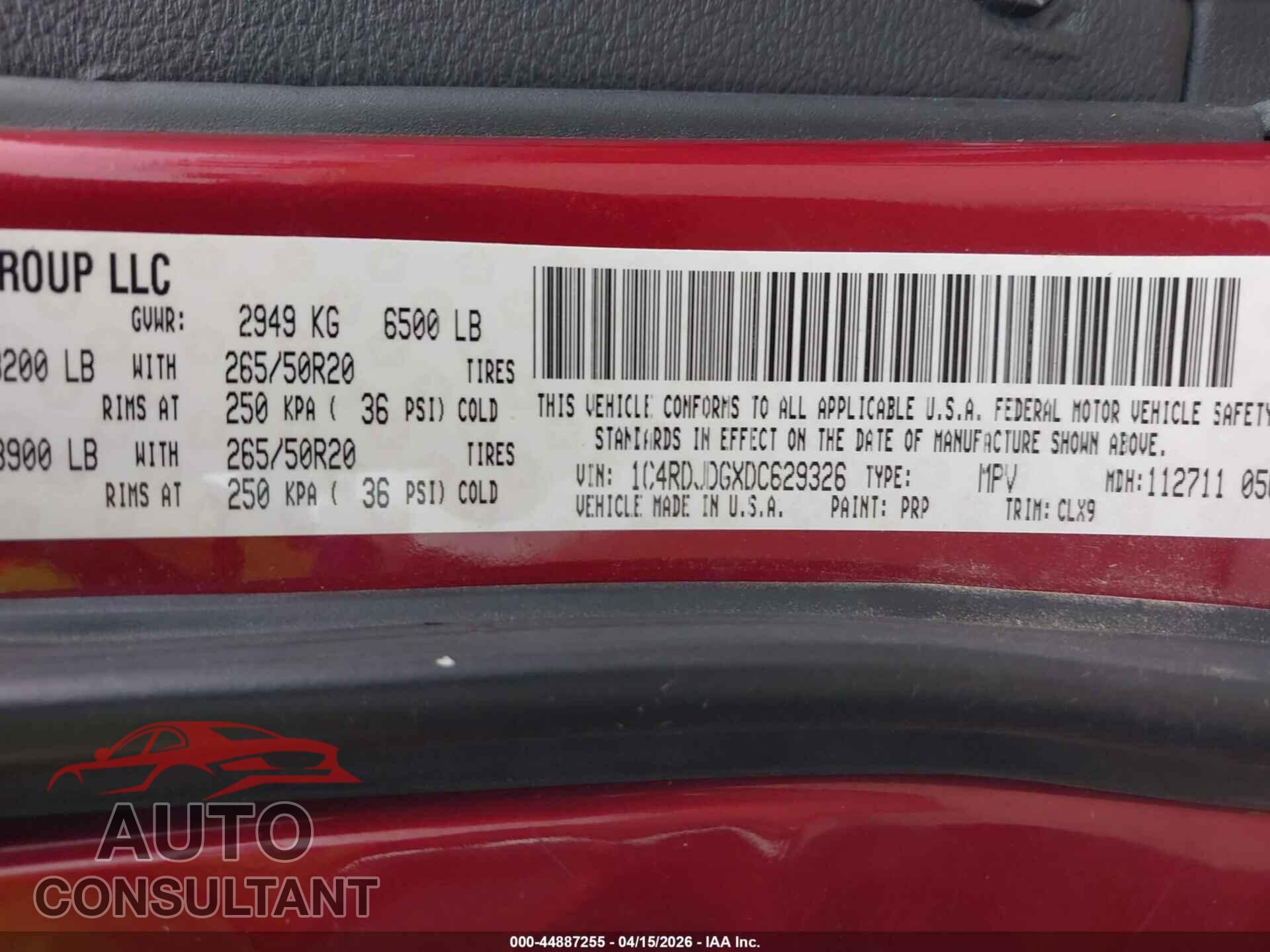 DODGE DURANGO 2013 - 1C4RDJDGXDC629326