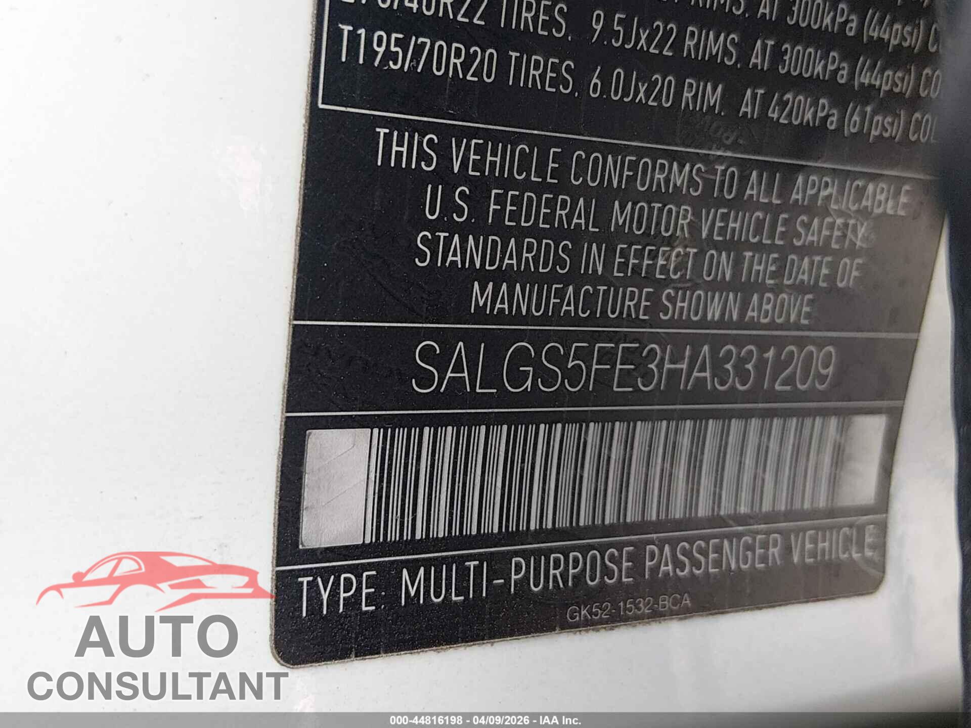 LAND ROVER RANGE ROVER 2017 - SALGS5FE3HA331209