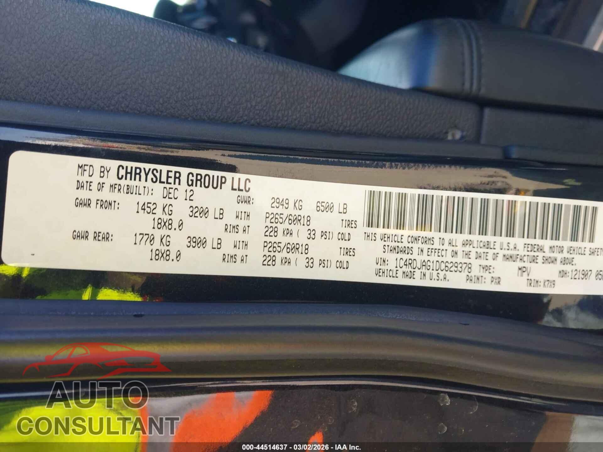 DODGE DURANGO 2013 - 1C4RDJAG1DC629378