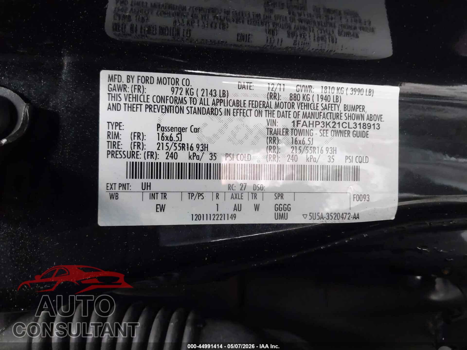 FORD FOCUS 2012 - 1FAHP3K21CL318913