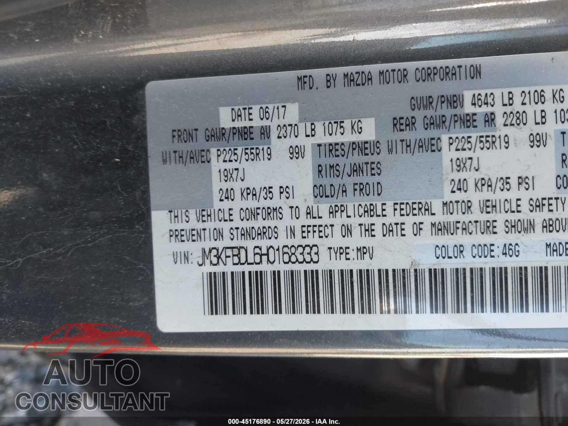 MAZDA CX-5 2017 - JM3KFBDL6H0168333