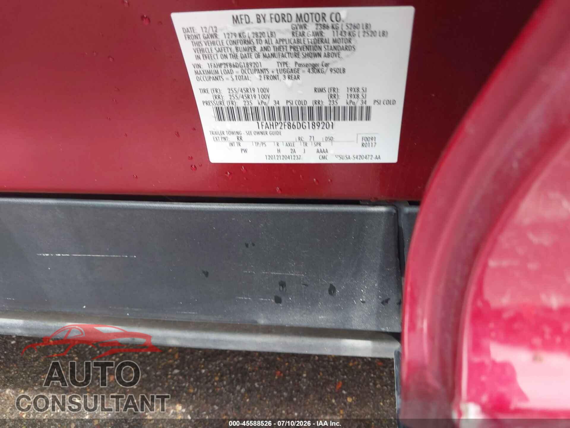 FORD TAURUS 2013 - 1FAHP2F86DG189201