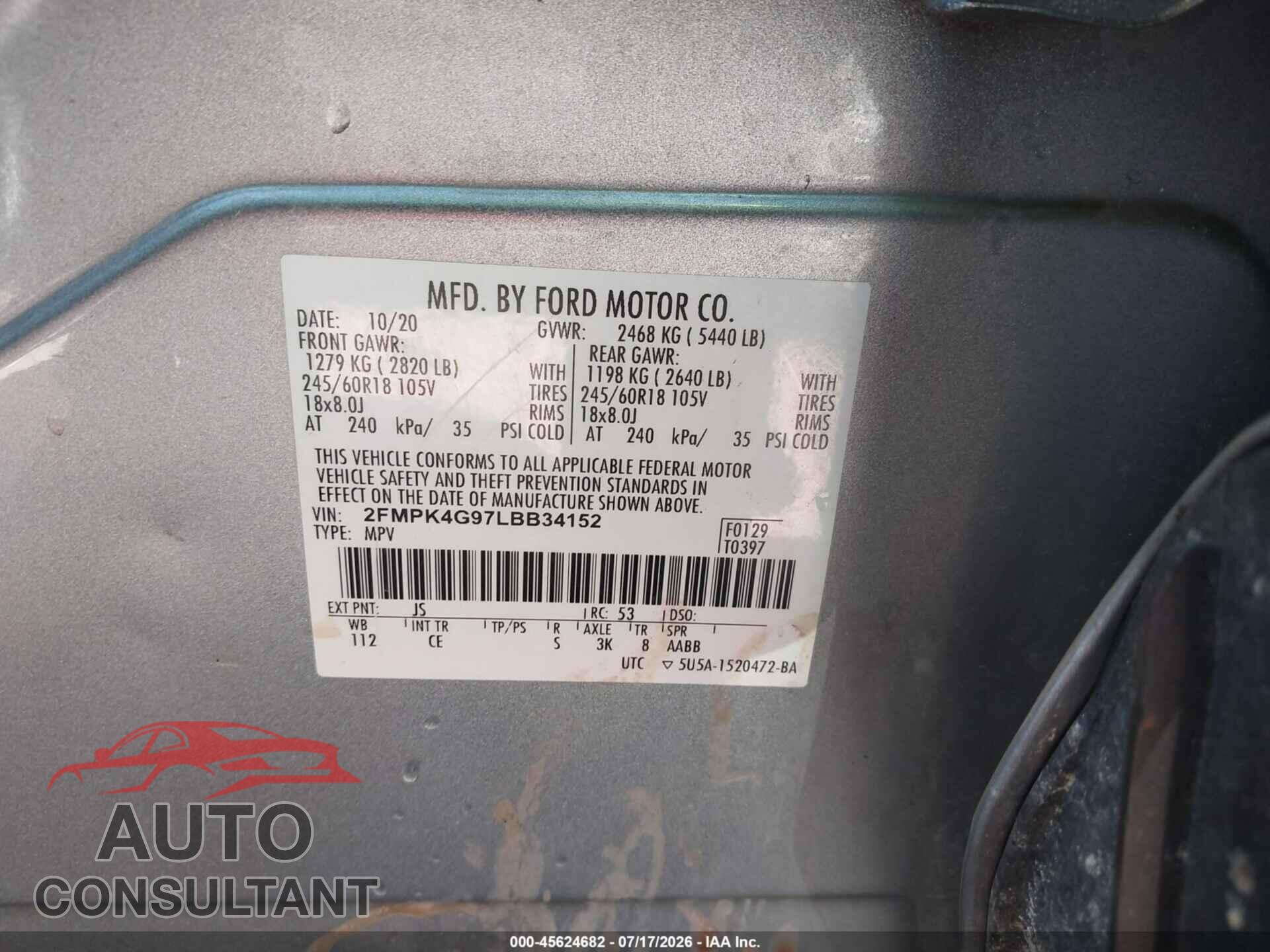FORD EDGE 2020 - 2FMPK4G97LBB34152