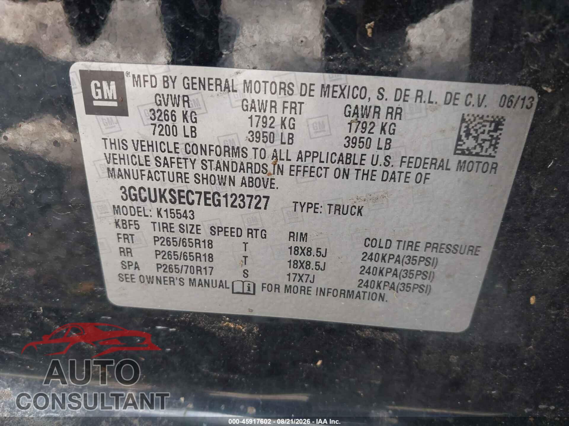 CHEVROLET SILVERADO 1500 2014 - 3GCUKSEC7EG123727
