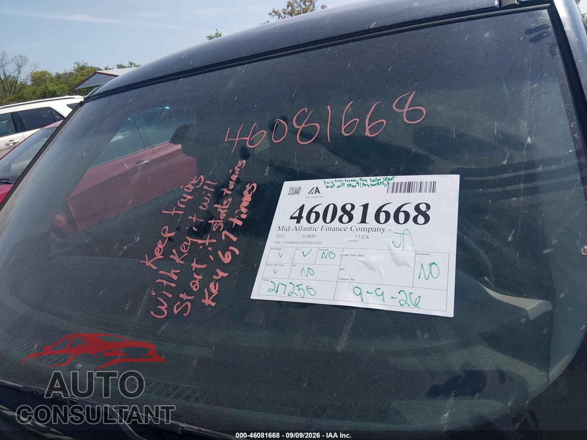 FORD FLEX 2012 - 2FMHK6DTXCBD12202