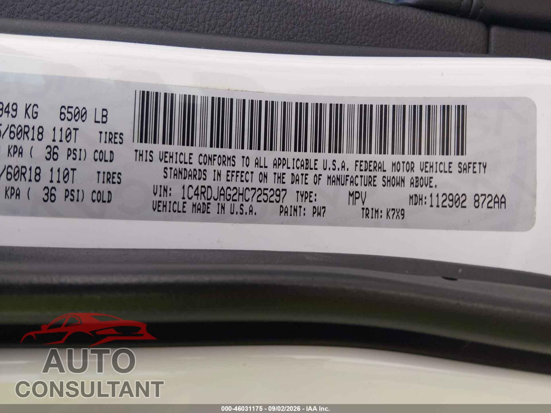 DODGE DURANGO 2017 - 1C4RDJAG2HC725297