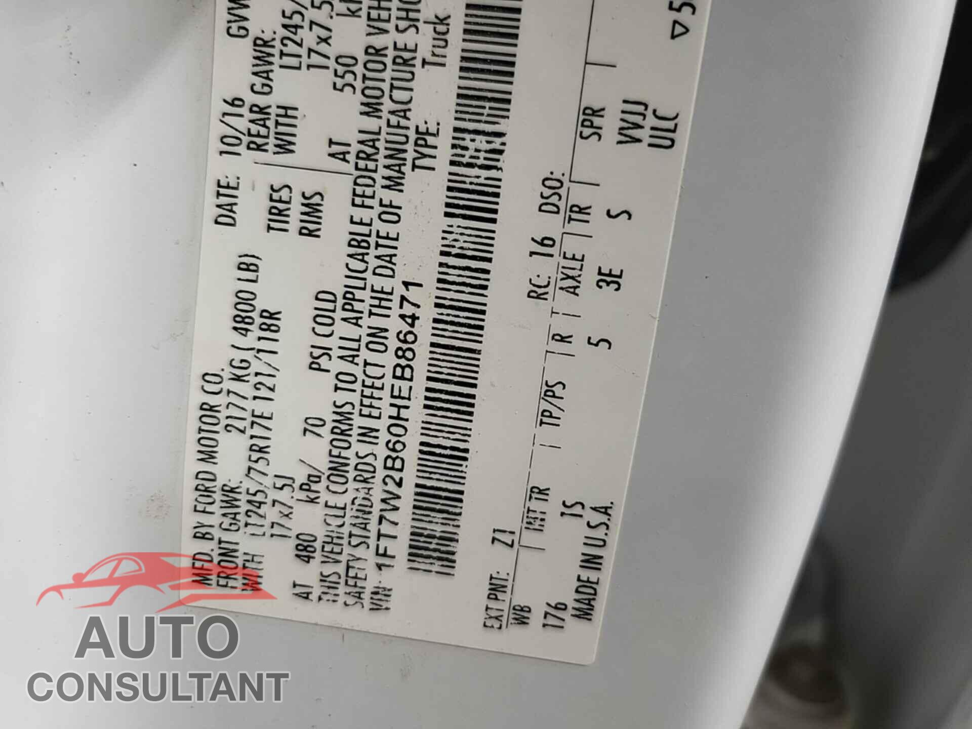 FORD F250 2017 - 1FT7W2B60HEB86471