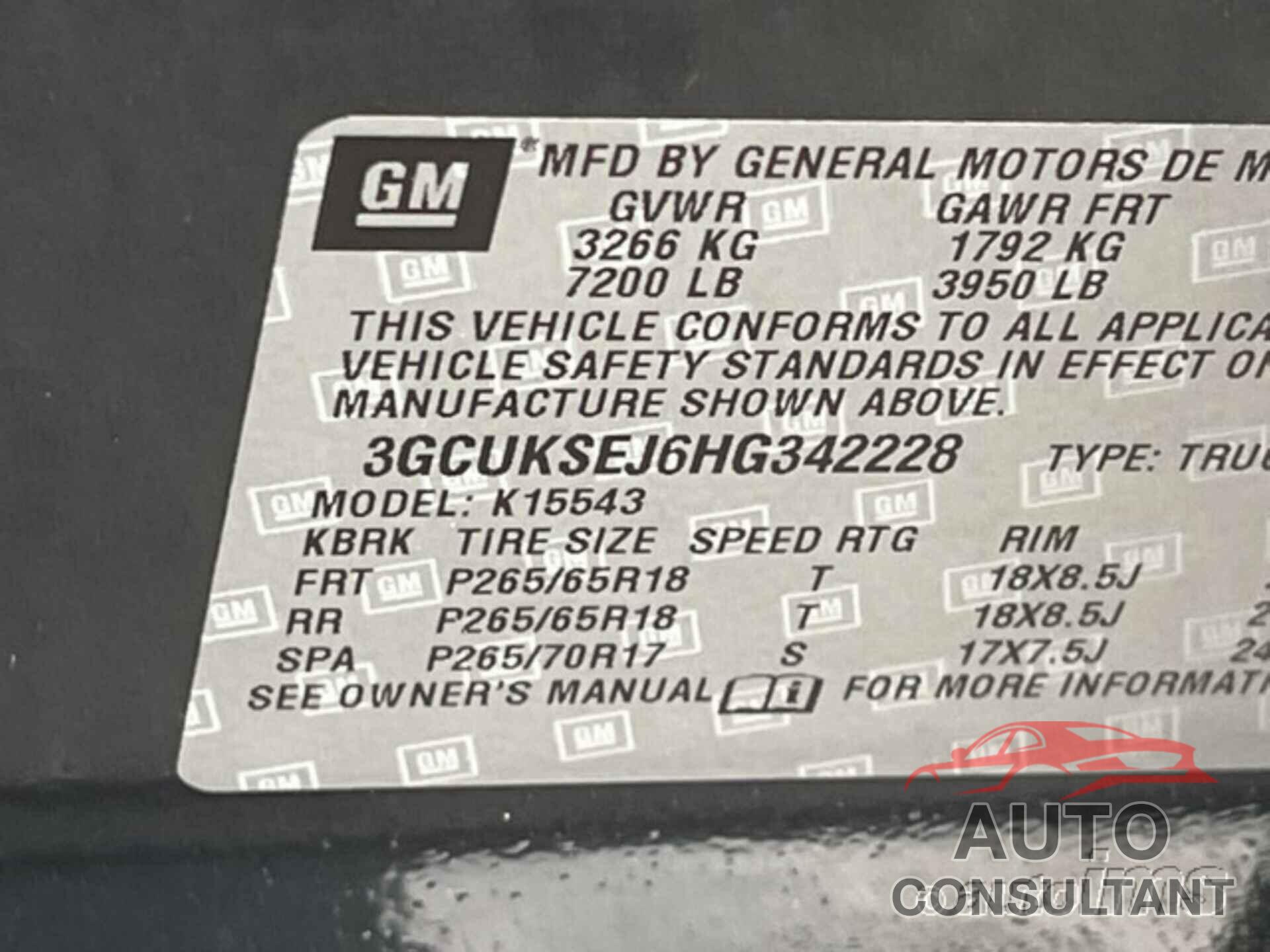 CHEVROLET SILVERADO 1500 2017 - 3GCUKSEJ6HG342228