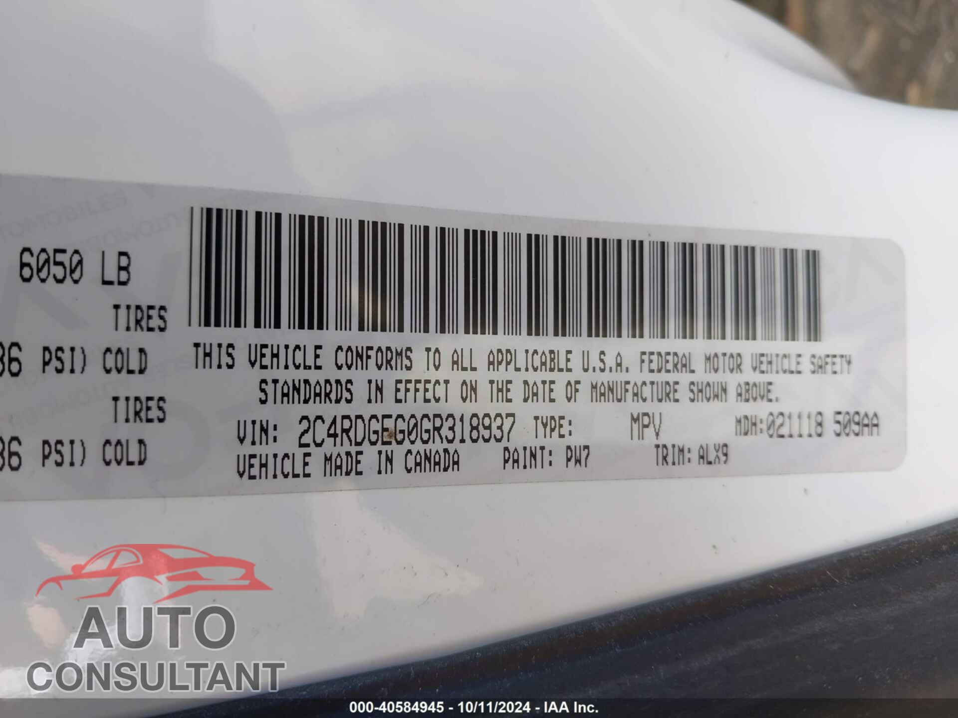 DODGE GRAND CARAVAN 2016 - 2C4RDGEG0GR318937