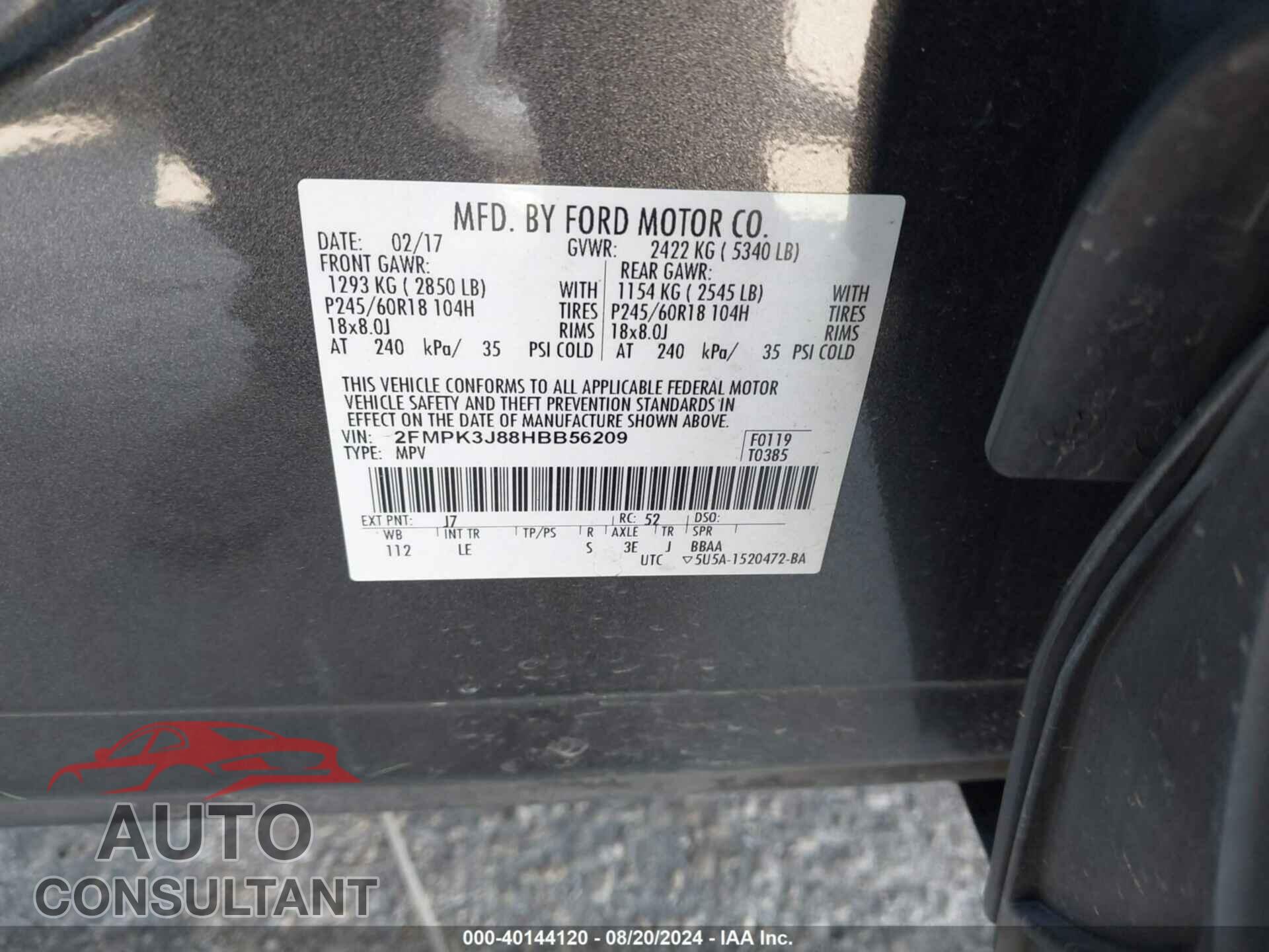 FORD EDGE 2017 - 2FMPK3J88HBB56209