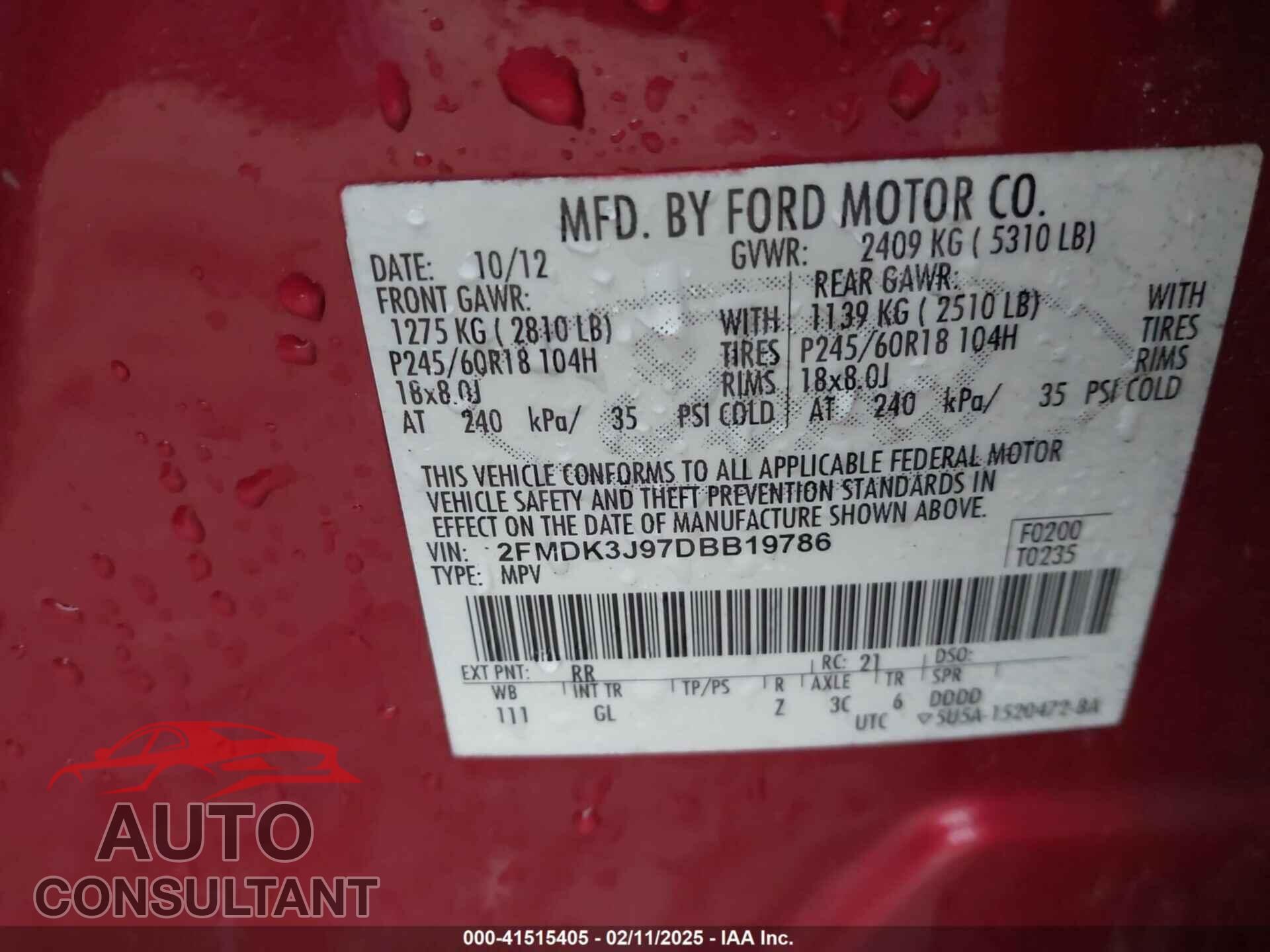 FORD EDGE 2013 - 2FMDK3J97DBB19786