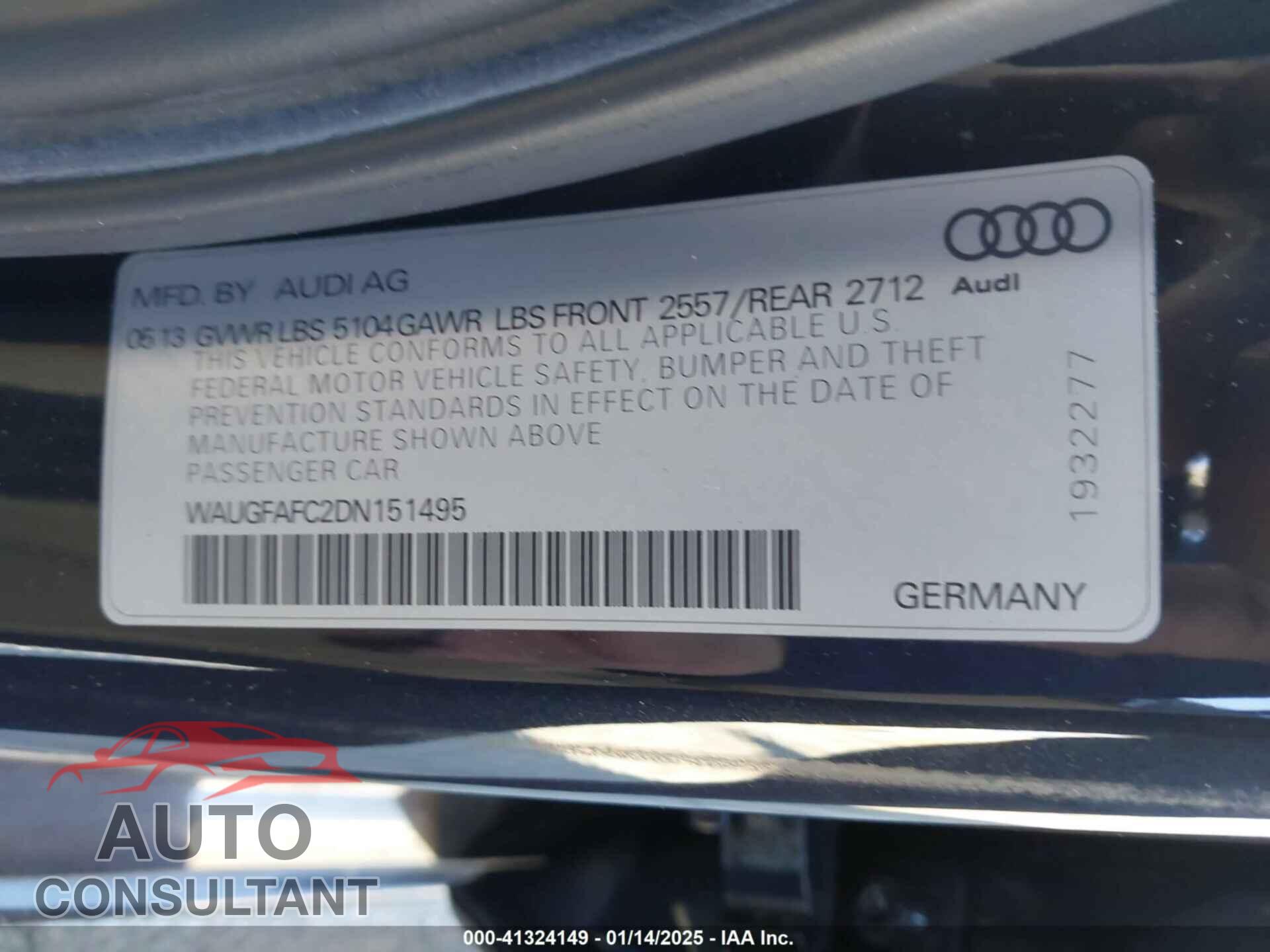 AUDI A6 2013 - WAUGFAFC2DN151495
