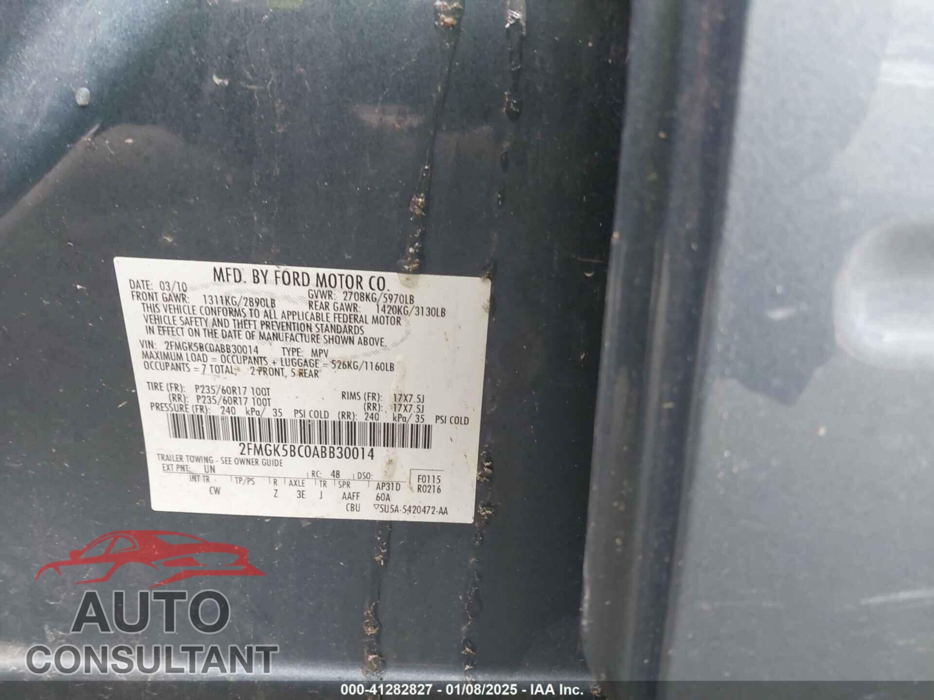 FORD FLEX 2010 - 2FMGK5BC0ABB30014