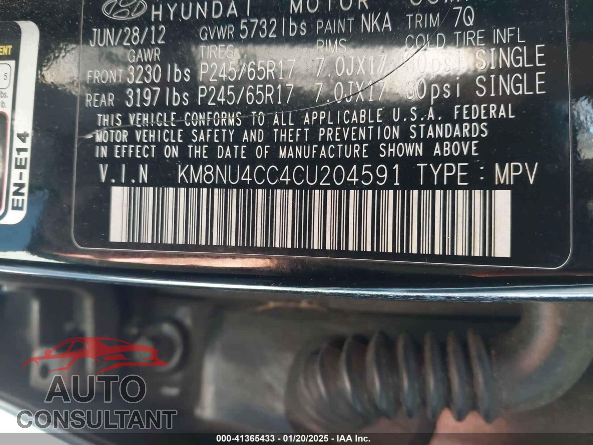 HYUNDAI VERACRUZ 2012 - KM8NU4CC4CU204591